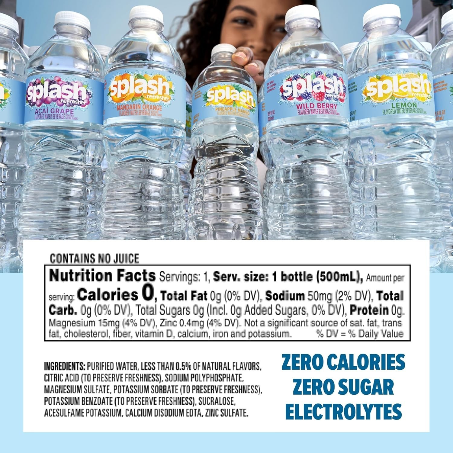 SPLASH REFRESHER Flavored Water Bottles, Wild Berry Flavor – 6-Pack, 16.9 Fl Oz