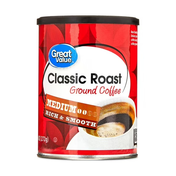 (2 PACK) Great Value Classic Roast Ground Naturally Caffeinated Coffee, 9.6 oz