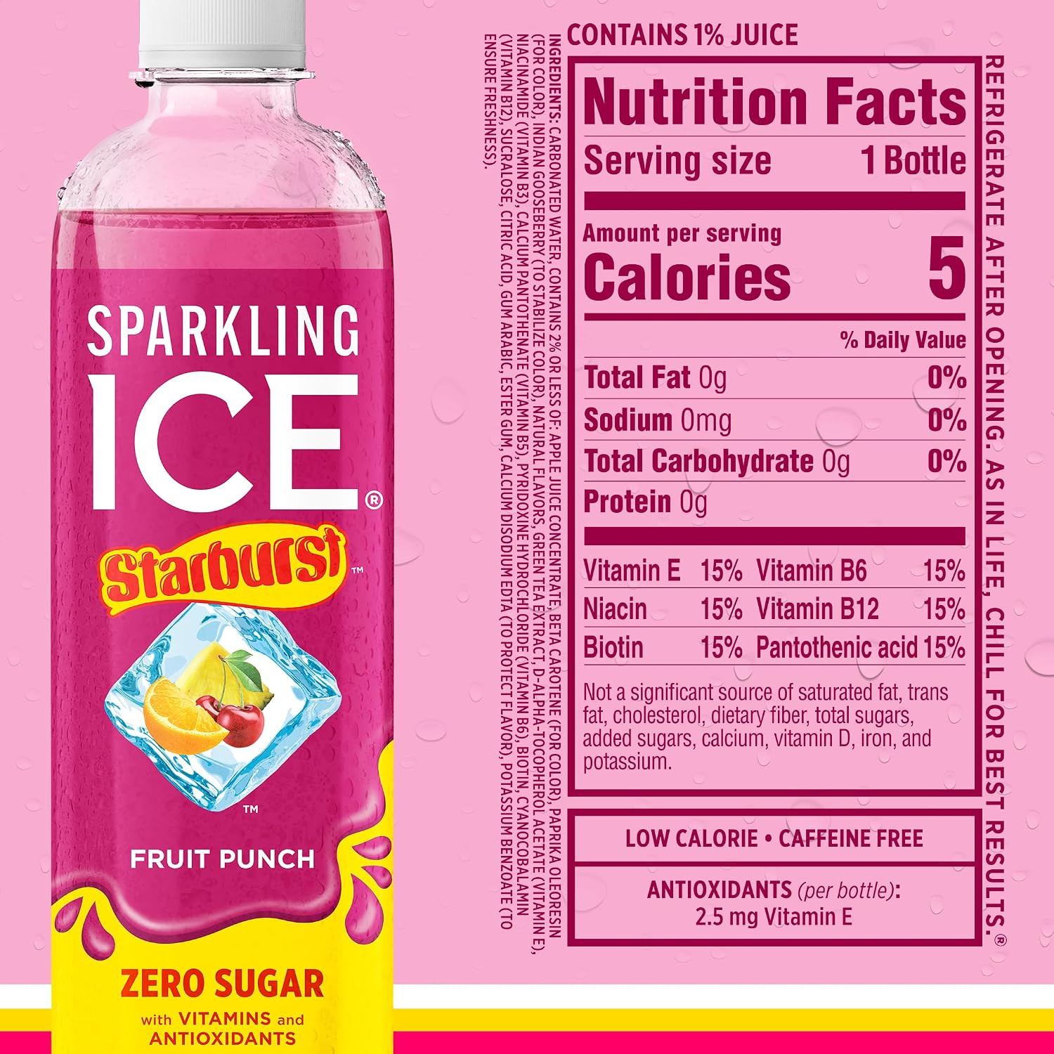 Sparkling Ice STARBURST Zero Sugar Flavored Sparkling Water, Pack 12