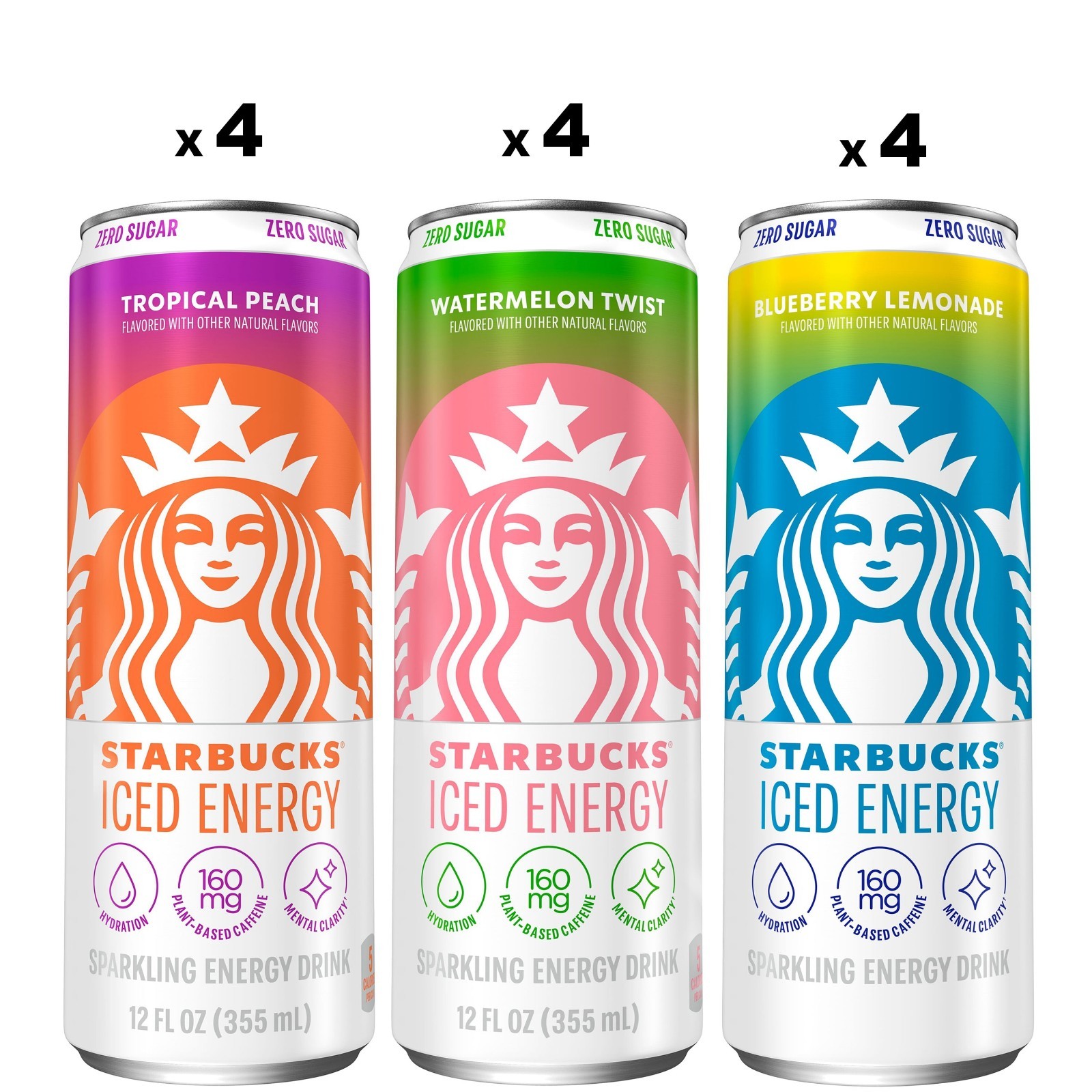 Starbucks Iced Energy Drink, 3 12 Fl Oz (Pack of 12), Orange, Pink/Red, Blue