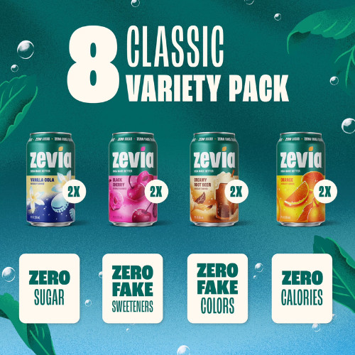 Zevia Zero Sugar Variety Soda, 0 Calories, 12 fl oz Cans (8-Pack)…