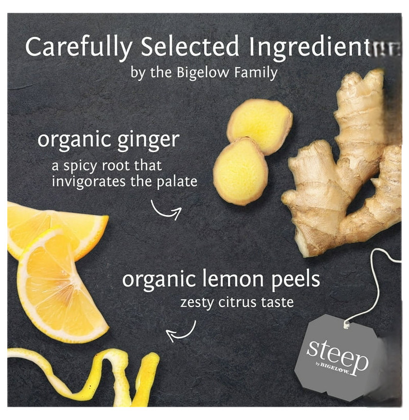(2) Steep by Bigelow USDA Organic Non-GMO Lemon Ginger Herbal Tea – 60 Tea Bags