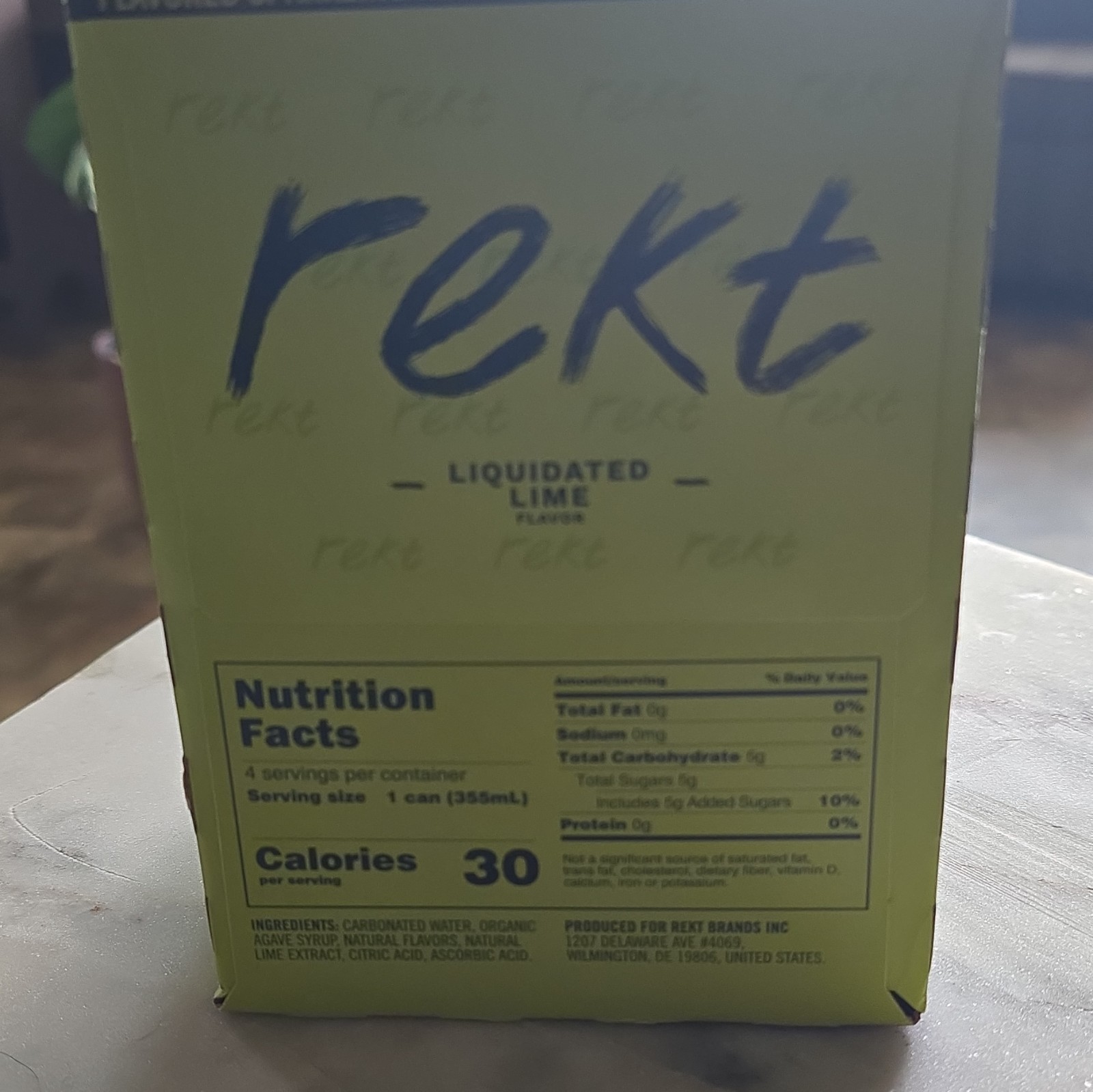 rekt Liquidated Lime Sparkling Water, Lime Flavor, 4 Pack 355 mL Cans