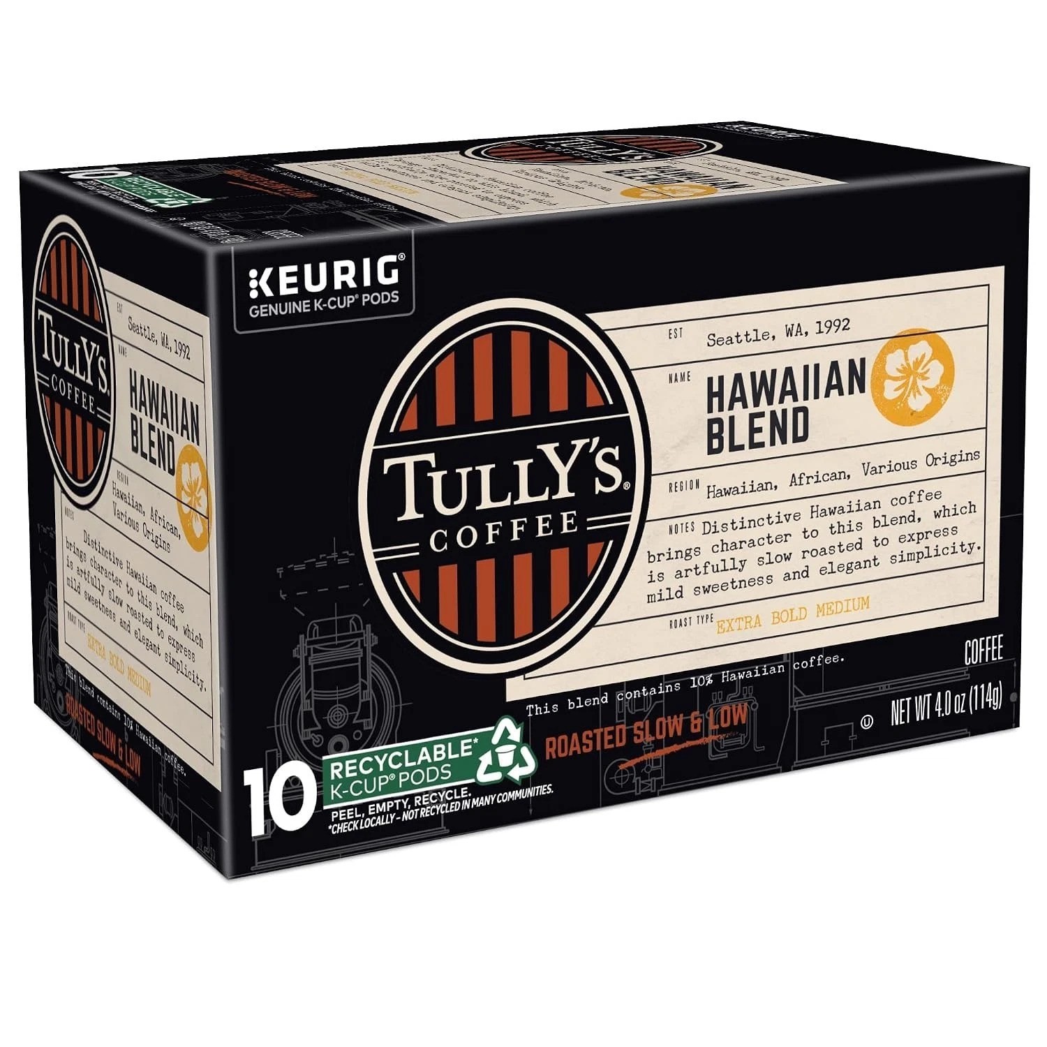 Tully’s Hawaiian Blend Coffee Pods – Medium Roast, Caffeinated K-Cups (60 Count)