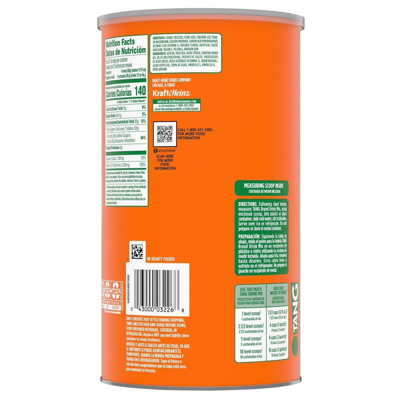 2 PACK – Tang Drink Powder, Orange 72 Oz – Makes 22 Quarts (Total 144 oz)