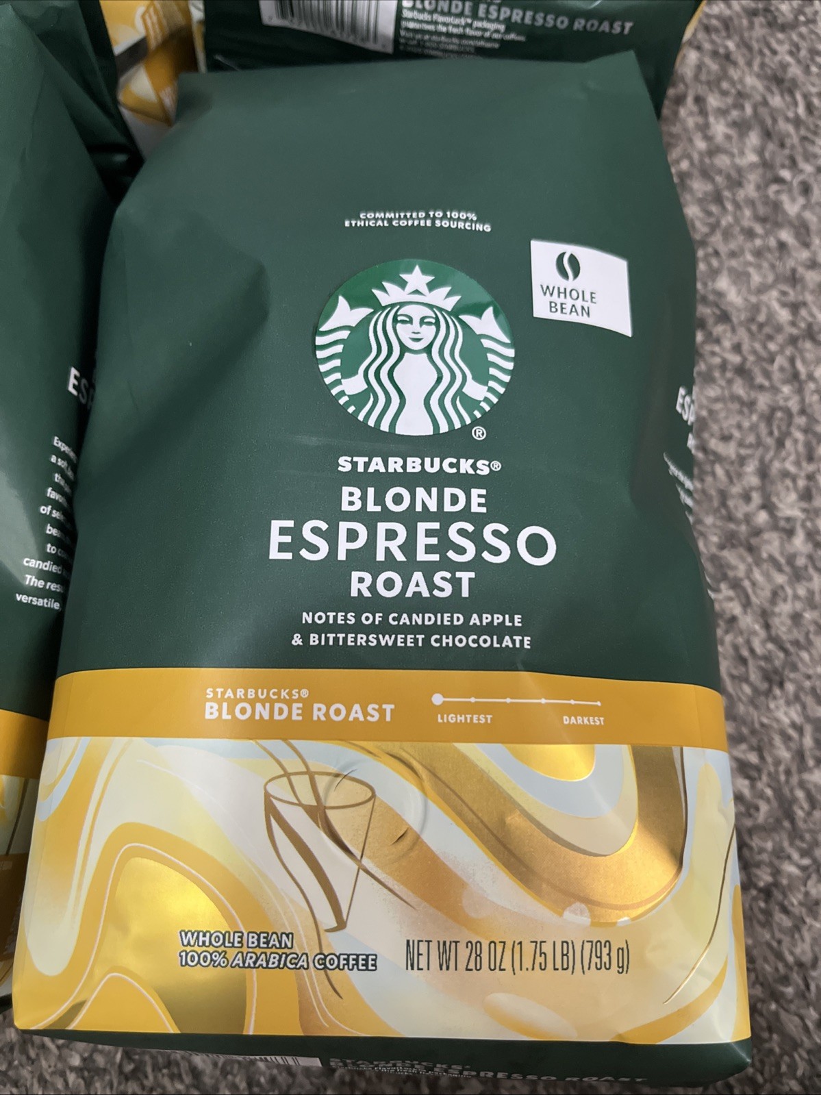 4 bag Starbucks LOT Veranda Blend Blonde LIGHT Roast WHOLE BEAN Coffee 28 oz 7LB