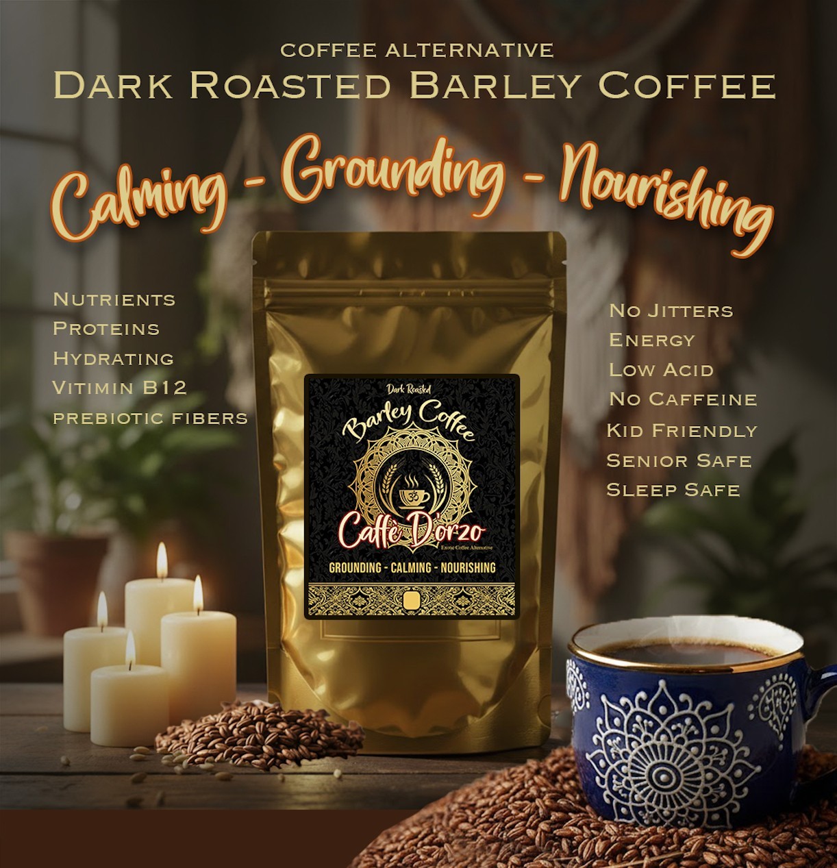 Organic Roasted Barley Coffee – Café d’Orzo – Caffeine Free Coffee Alternative