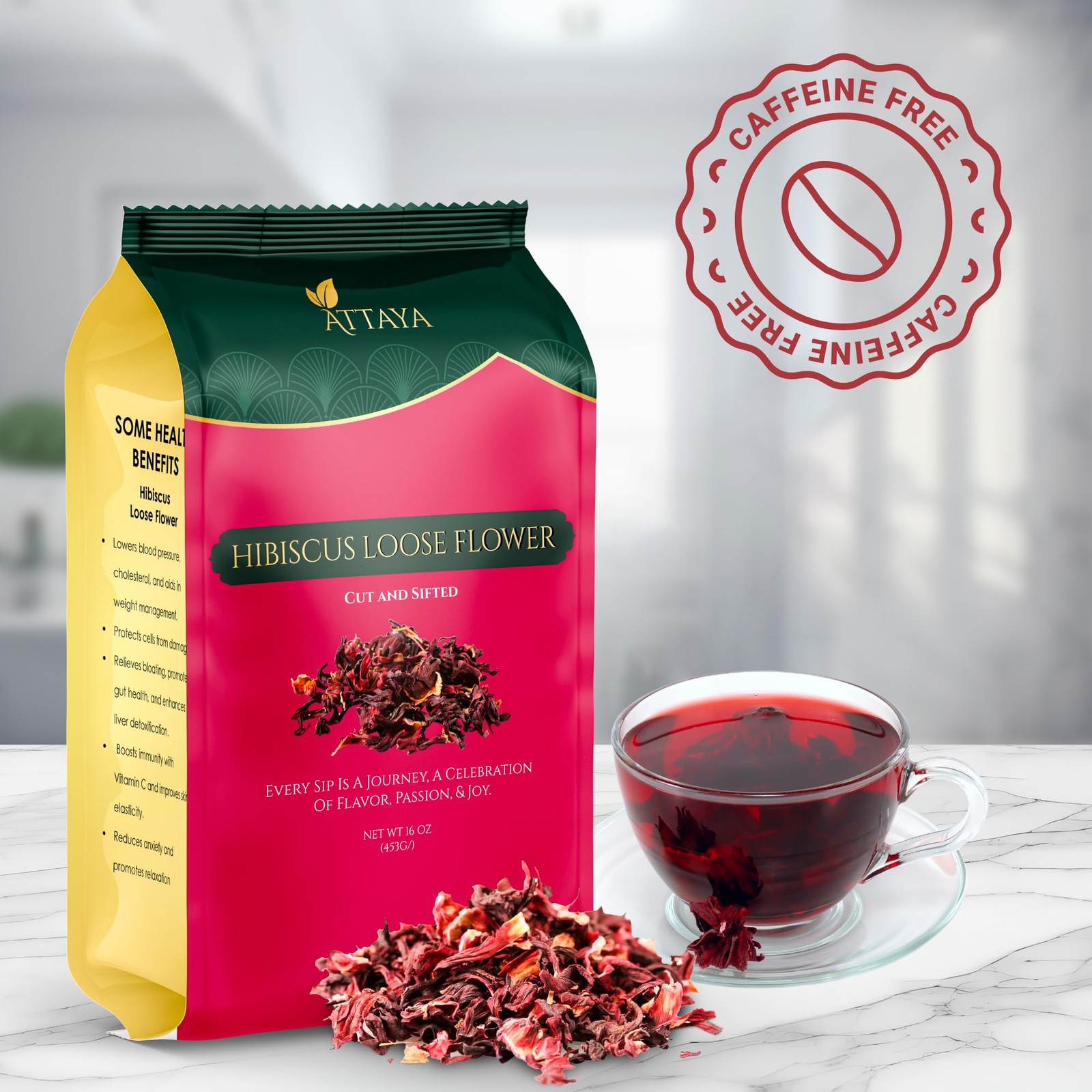 Natural Hibiscus Loose Flowers, Cut & Sifted 4oz | 100% Pure, Dried, Caffeine…