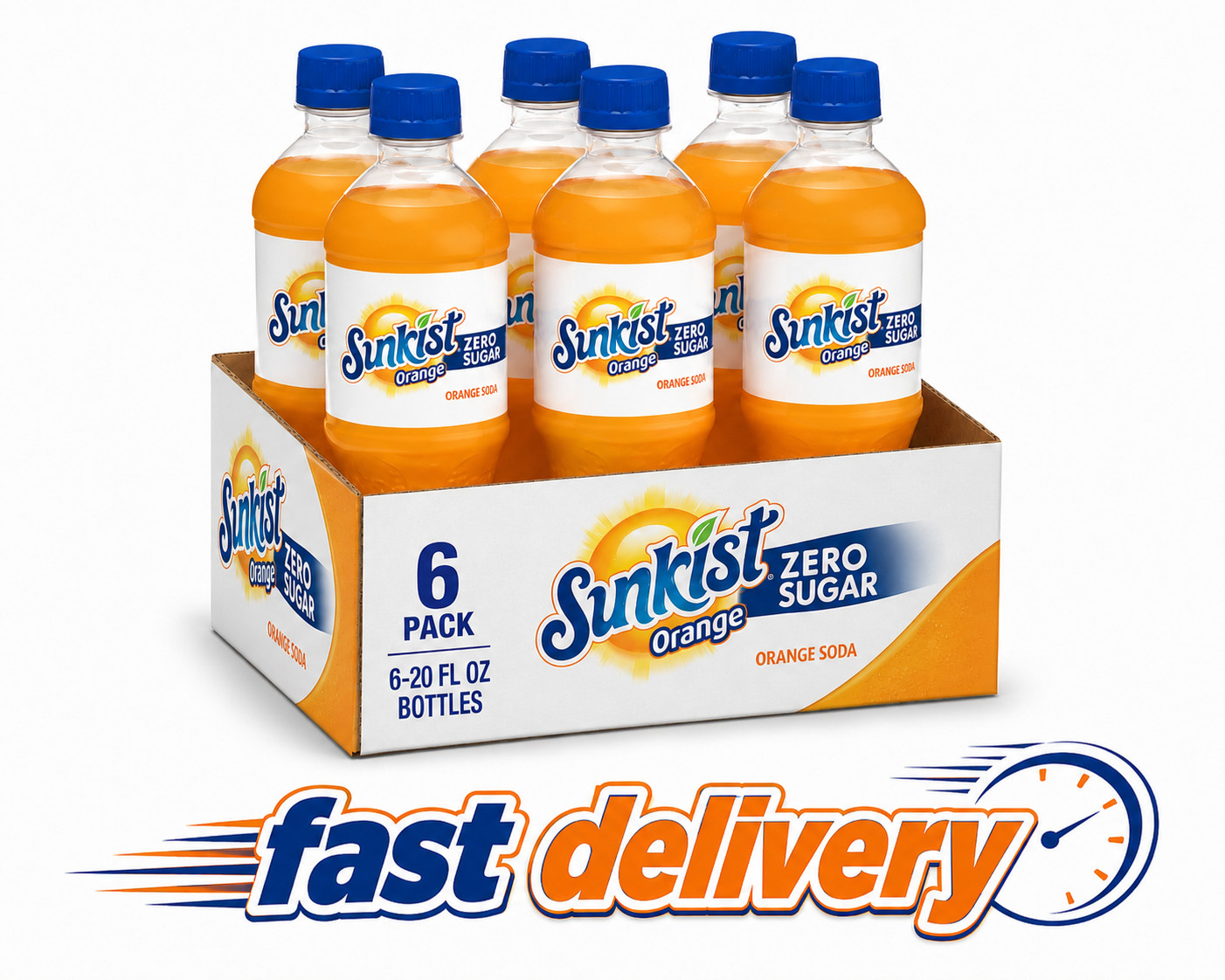 Sunkist Orange Zero (Diet) Soda 20 oz Bottles (Pack of 6, Total of 200 Fl Oz)