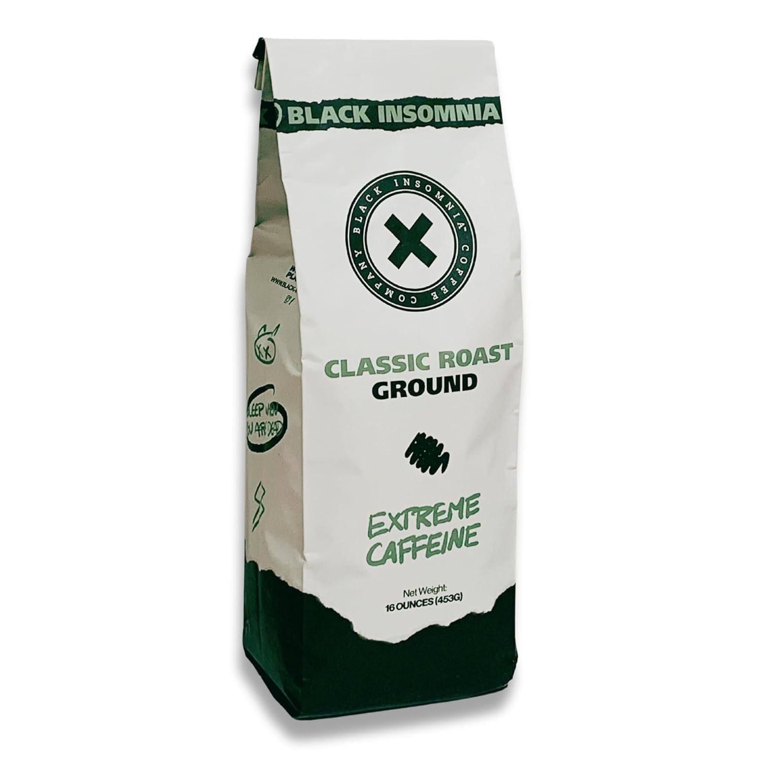 3lb -Black Insomnia Extreme Caffeine Ground Coffee – Strongest High Caffeinated