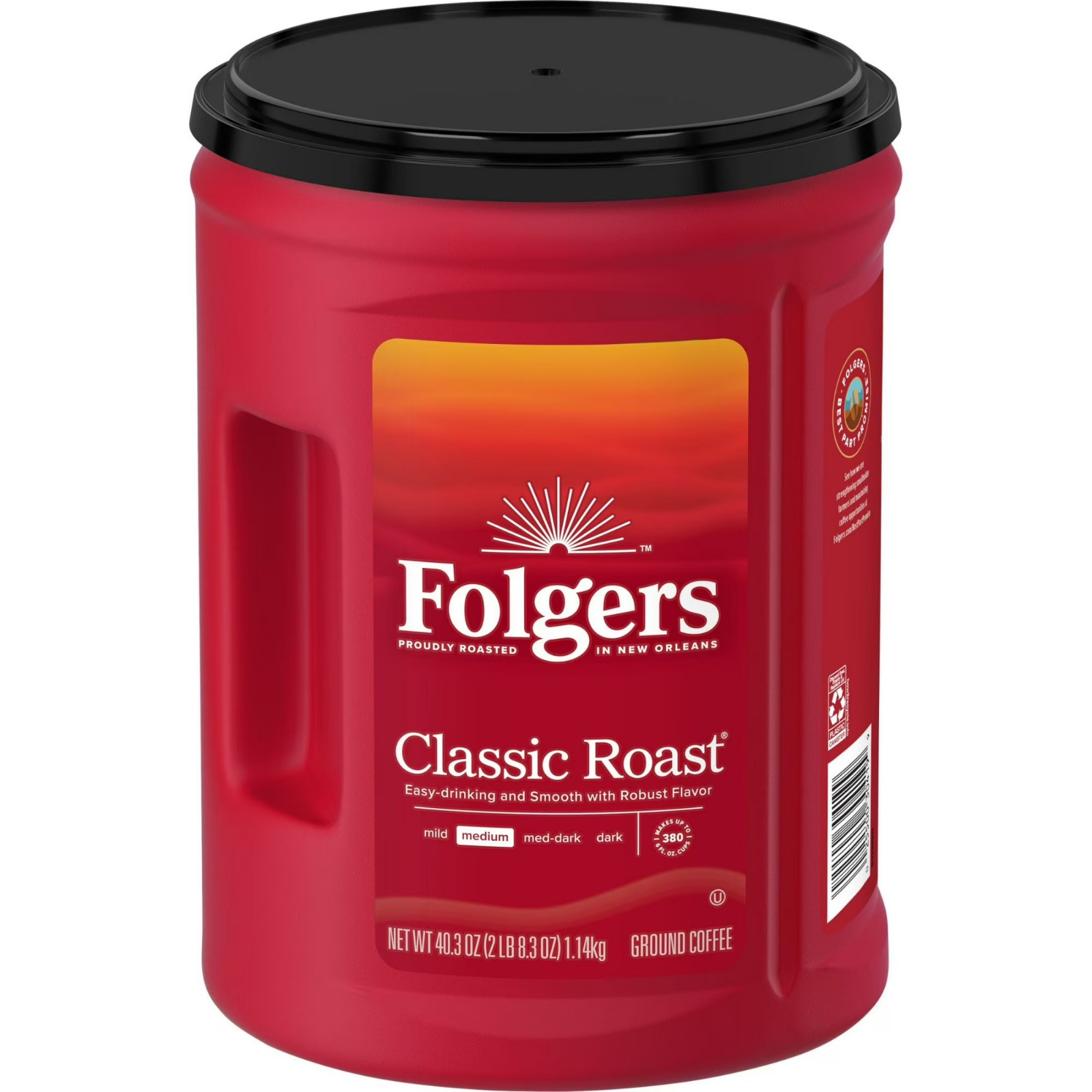 2 PACK Folgers Classic Roast Medium Roast Ground Coffee, 40.3 oz Canister
