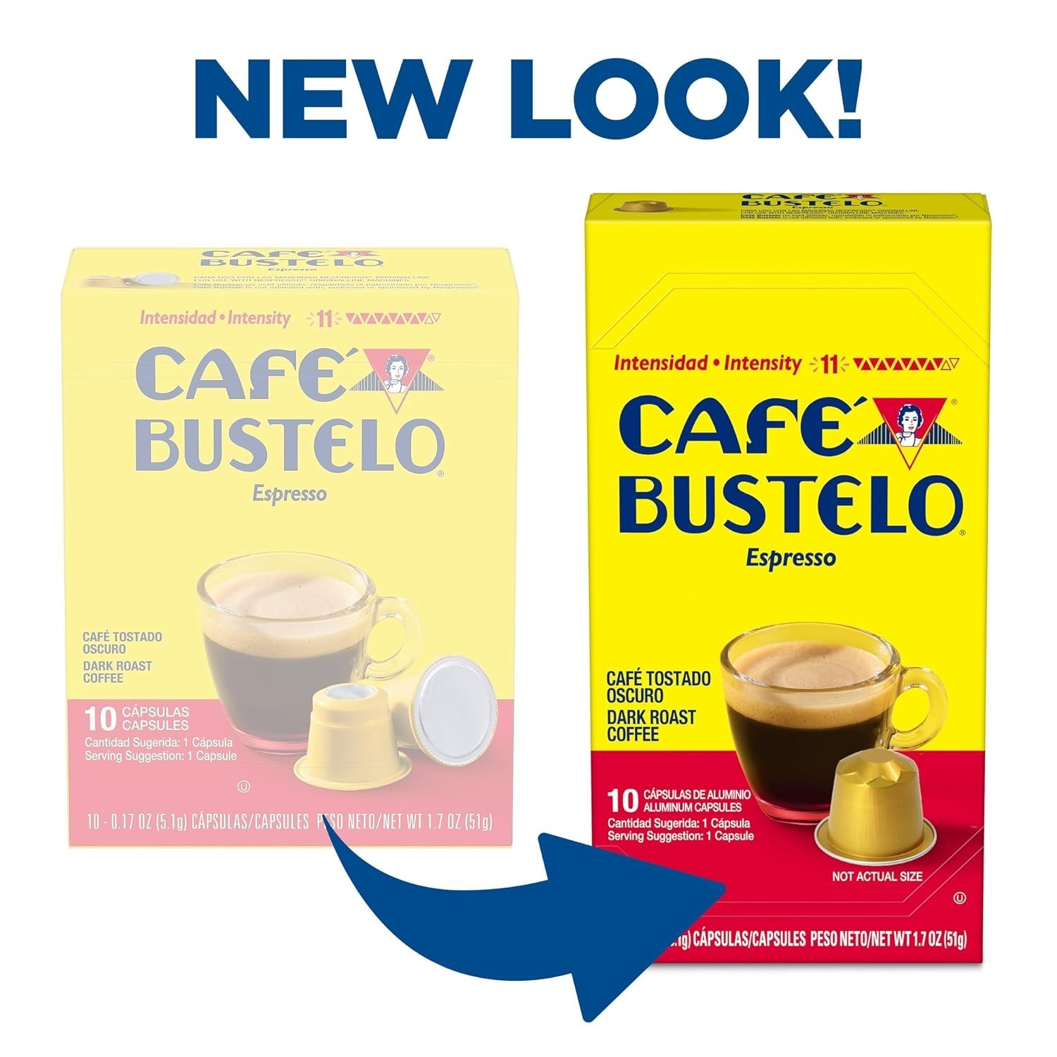 Café Bustelo Aluminum Espresso Capsules, Dark Roast Coffee- Intensity 11, 40 Ct