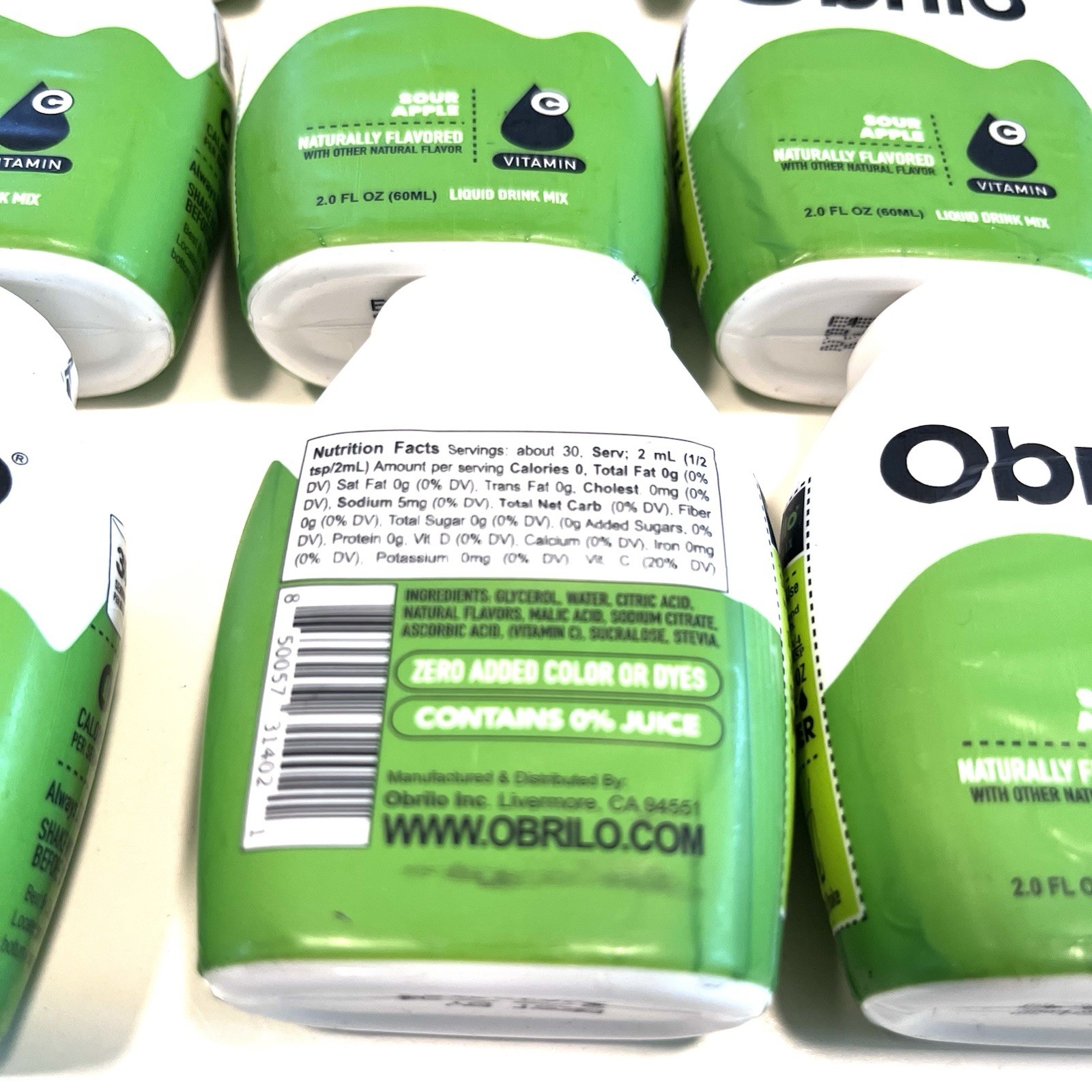 Lot Of 12 Obrilo Sour Apple Water Enhancer Liquid Flavoring Drops – ZERO Dyes