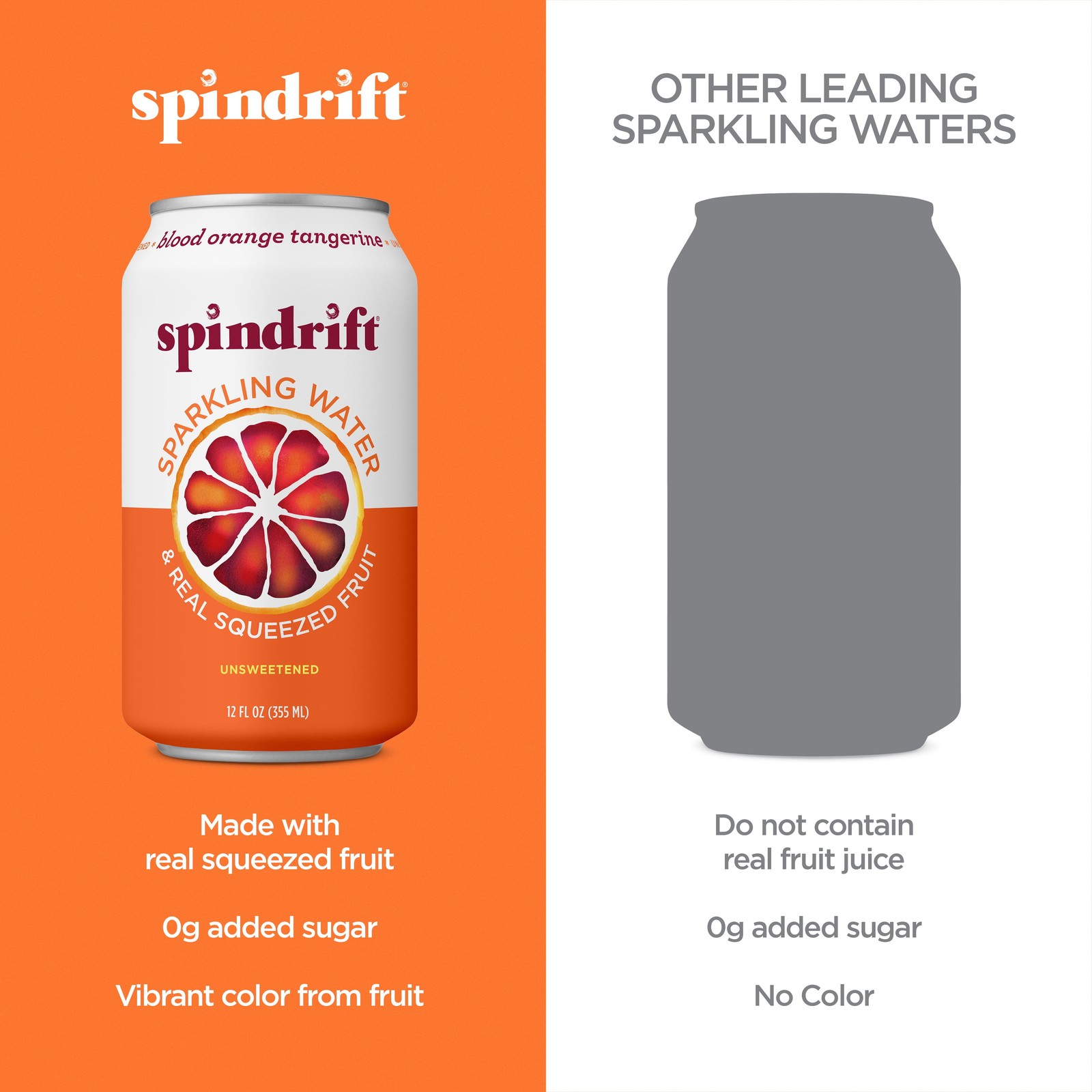 Spindrift Sparkling Water, Blood Orange Tangerine Flavored, Made with Real Squee