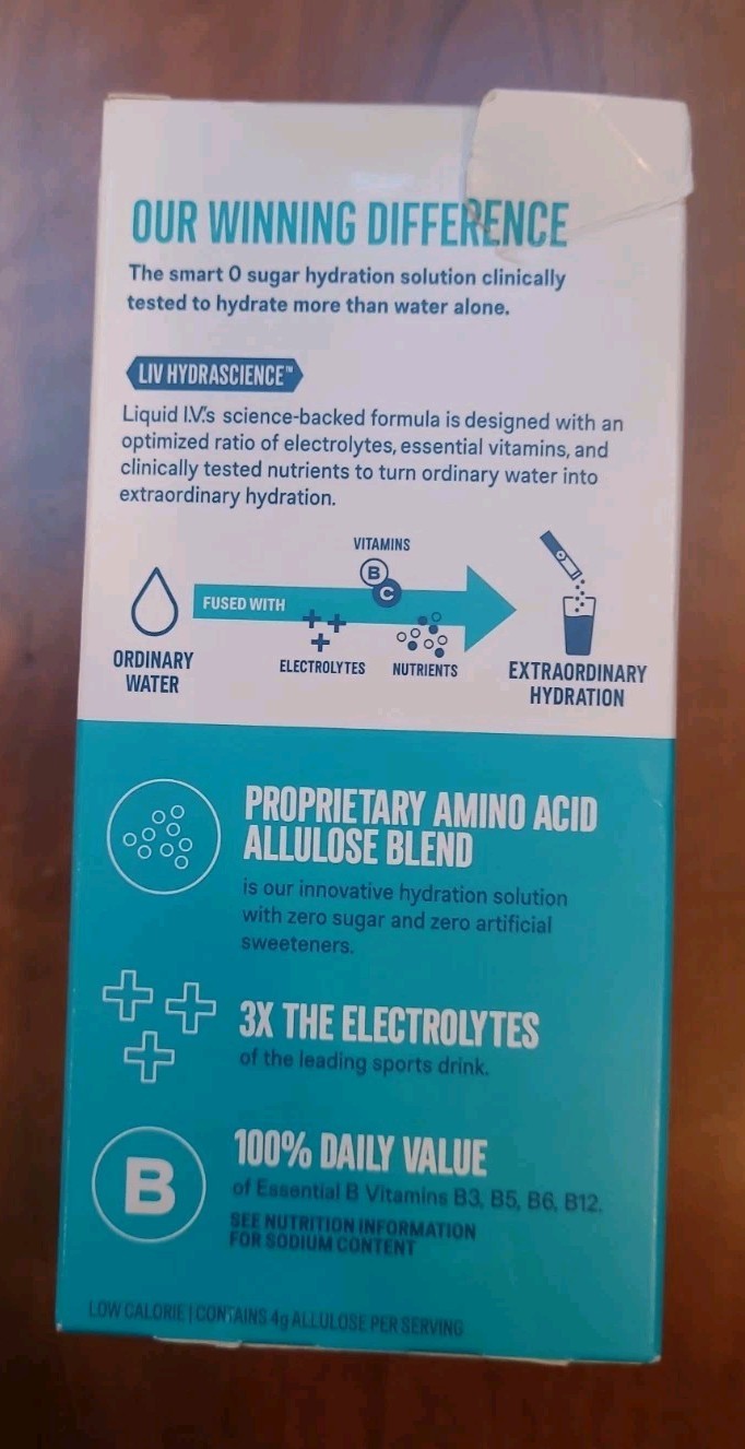 Liquid I.V. Electrolyte Drink Mix Hydration Multiplier Lemon Lime Sugar Free