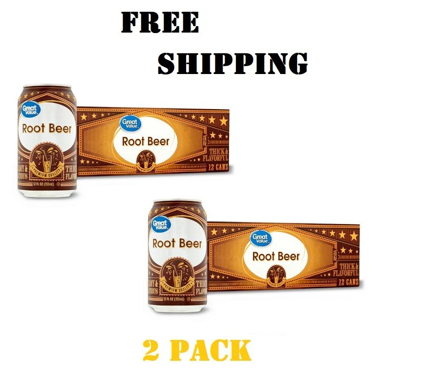 Great Value Root Beer Soda Pop, 12 fl oz, 12 Pack Cans 2PACK