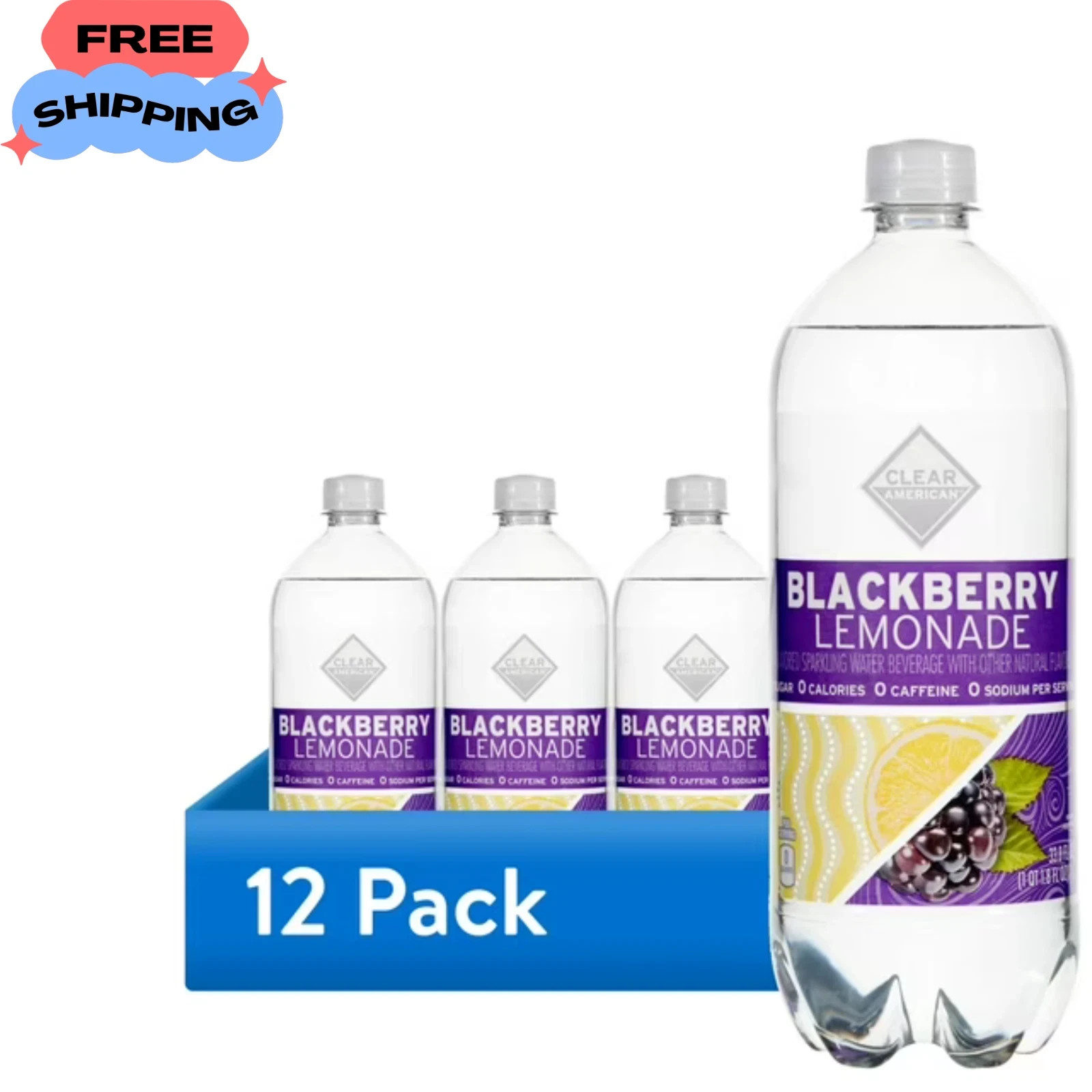 (12 pack) Clear American Blackberry Lemonade Sparkling Water, 1 Liter-Free Ship.