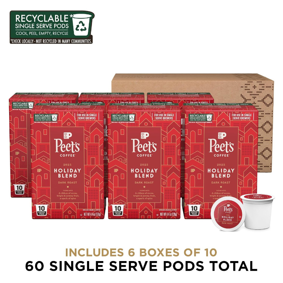 Peet’s Coffee Holiday Blend Single Serve Pods 60-Count K-Cup Compatible