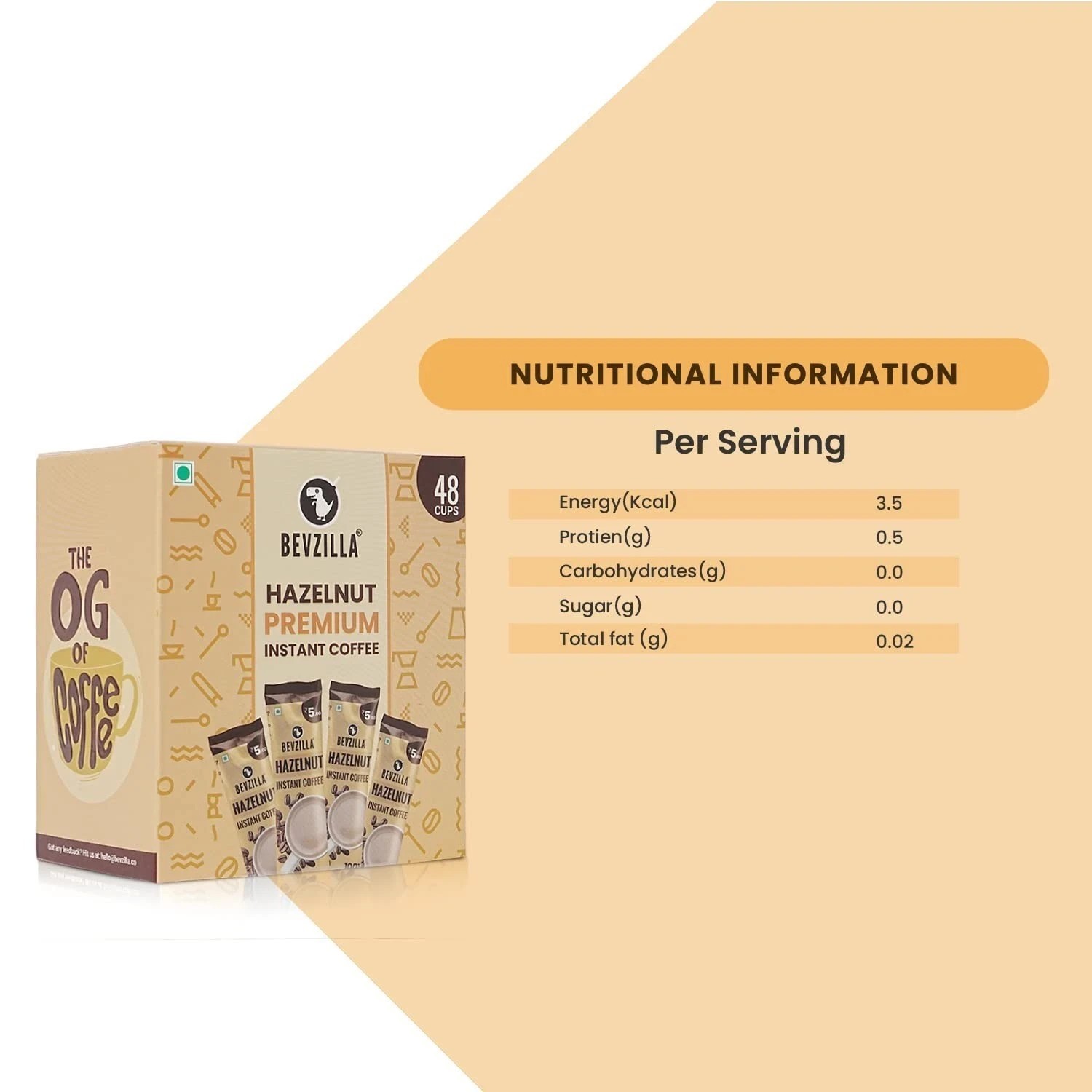Bevzilla 48 Instant Coffee Powder Sachets (Hazelnut) – 96 Grams Hot & Cold Coffe