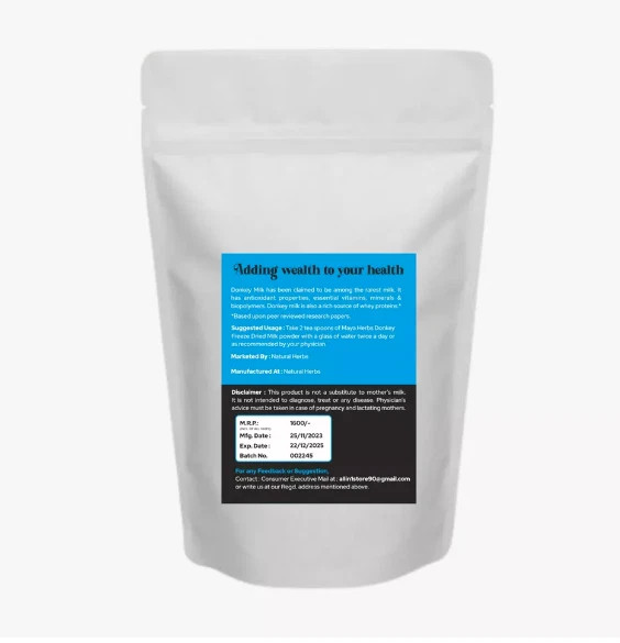 (PACK OF 2) 100% NATURAL HERBS DONKEY MILK POWDER FREEZE DRIED 100 GM