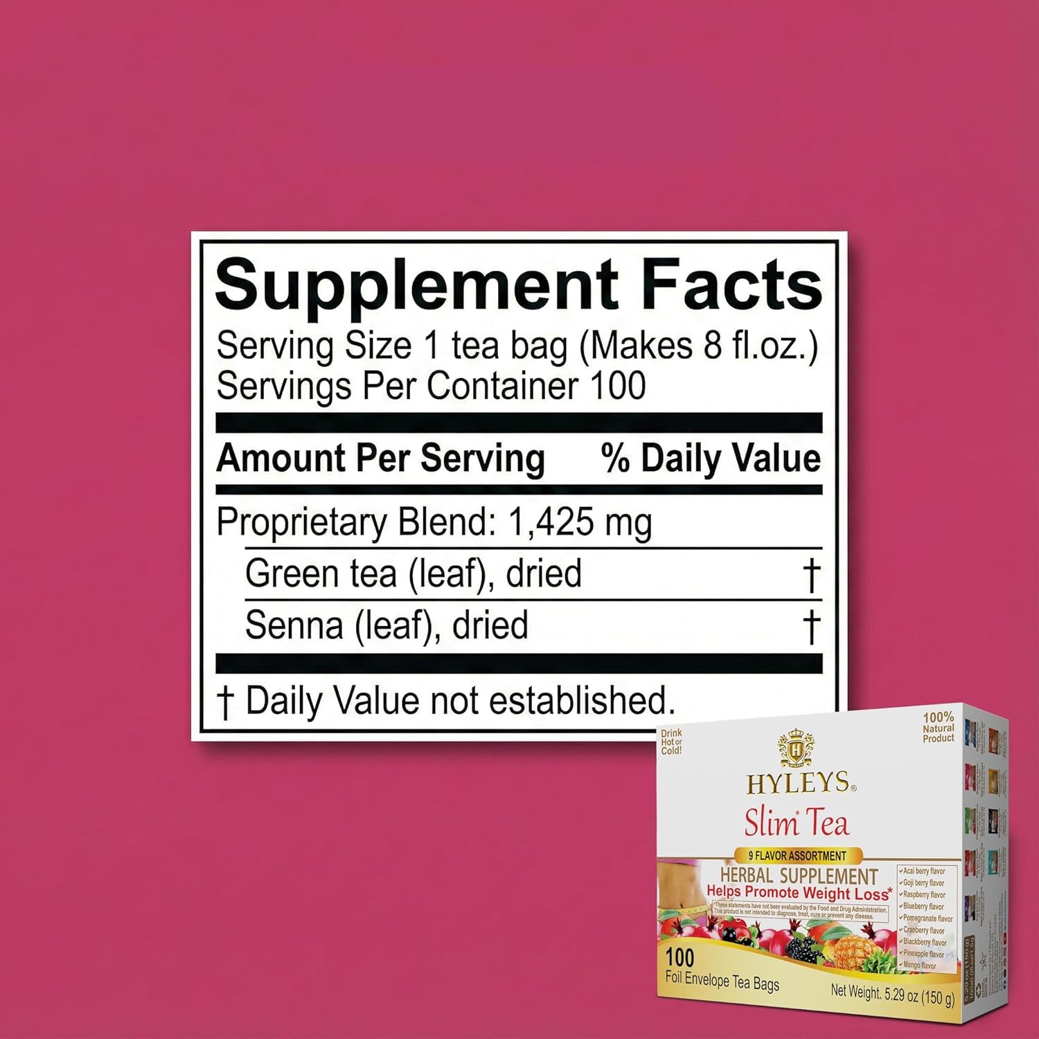 (2 PACK-BUNDLE) HYLEYS Slim Tea 9 Flavor Assortment 100 Ct Herba (200 TEA BAGS)