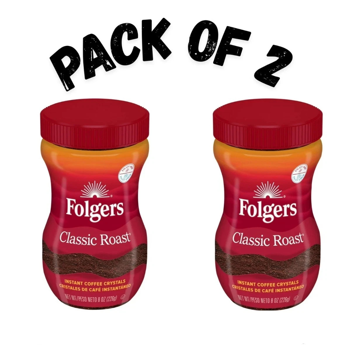(PACK OF 2 ) Folgers Classic Roast Instant Coffee, 8-Ounce Jar