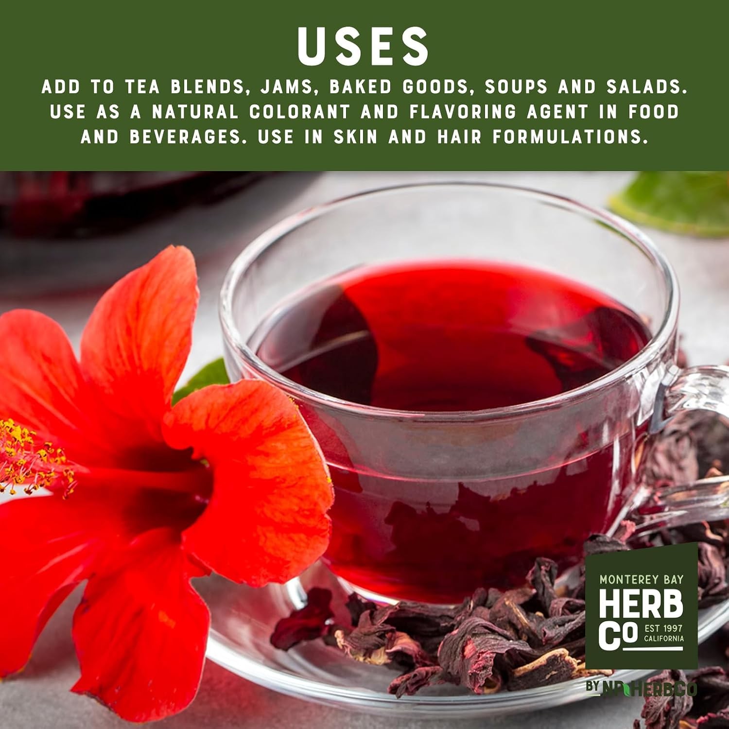 Organic Hibiscus Flower Cut & Sifted, Herb Co, Hibiscus Sabdariffa, from