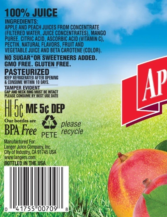 2 PACK- Langers Apple Peach Mango 100% Juice with NO Sugar Added 64 Ounce (Each)
