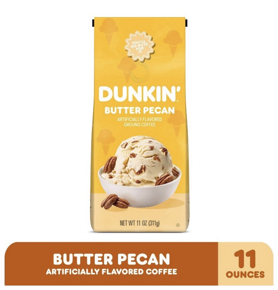 Dunkin’ Butter Pecan Ground Coffee, Medium Roast, Limited Edition, 11oz, 2 Pack