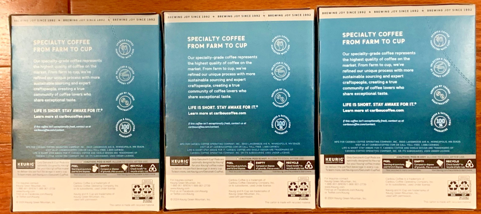3 Boxes Caribou Blend Coffee, K-Cups, Dark Roast, 24 Count Each, EXP 05/2026