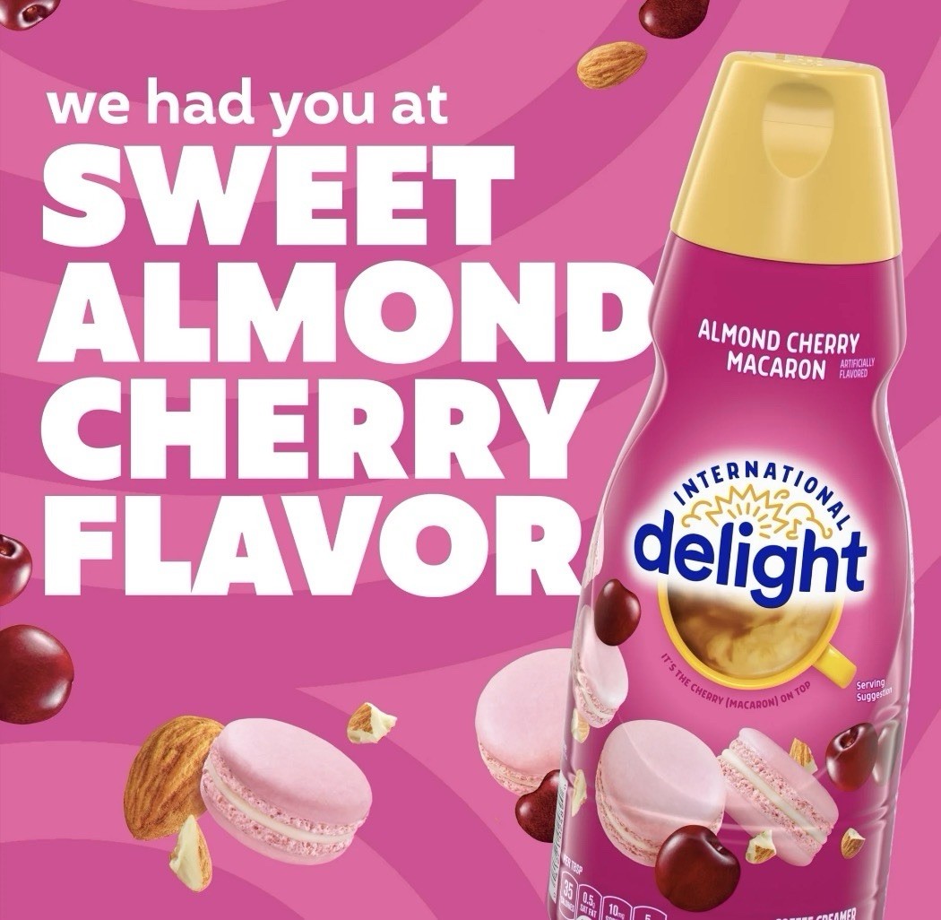 International Delight Almond Cherry Macaron Creamer 4 Pack + Gold Spoon Gift
