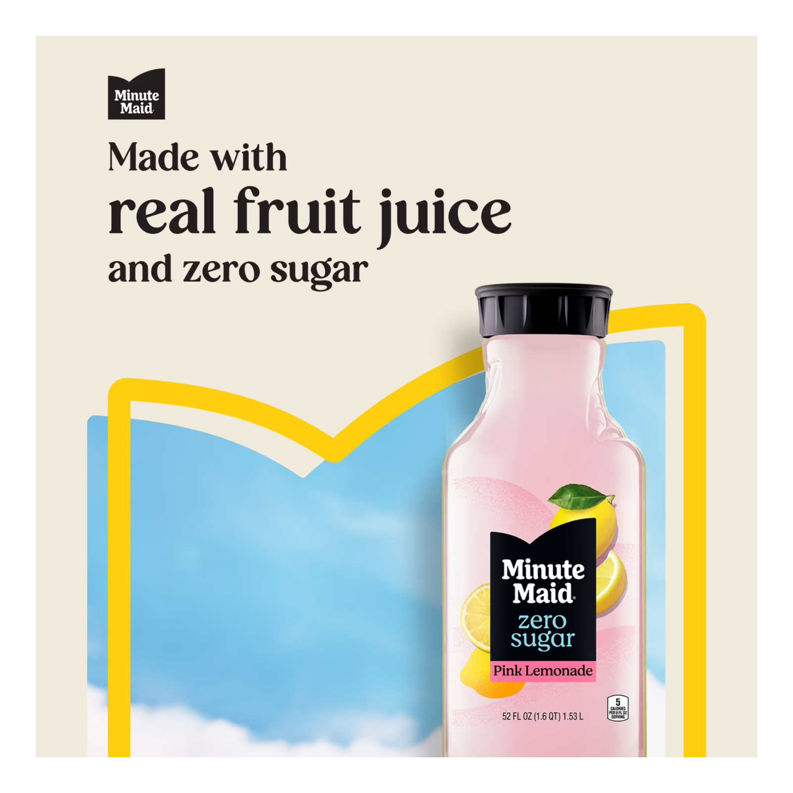 Minute Maid Zero Sugar Pink Lemonade Drink, 52 fl oz Bottle, Refreshing Beverage