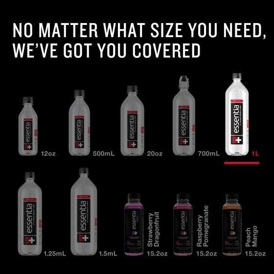 Essentia Bottled Water, Ionized Alkaline Water, 1 Liter Each, 6 Total Bottles