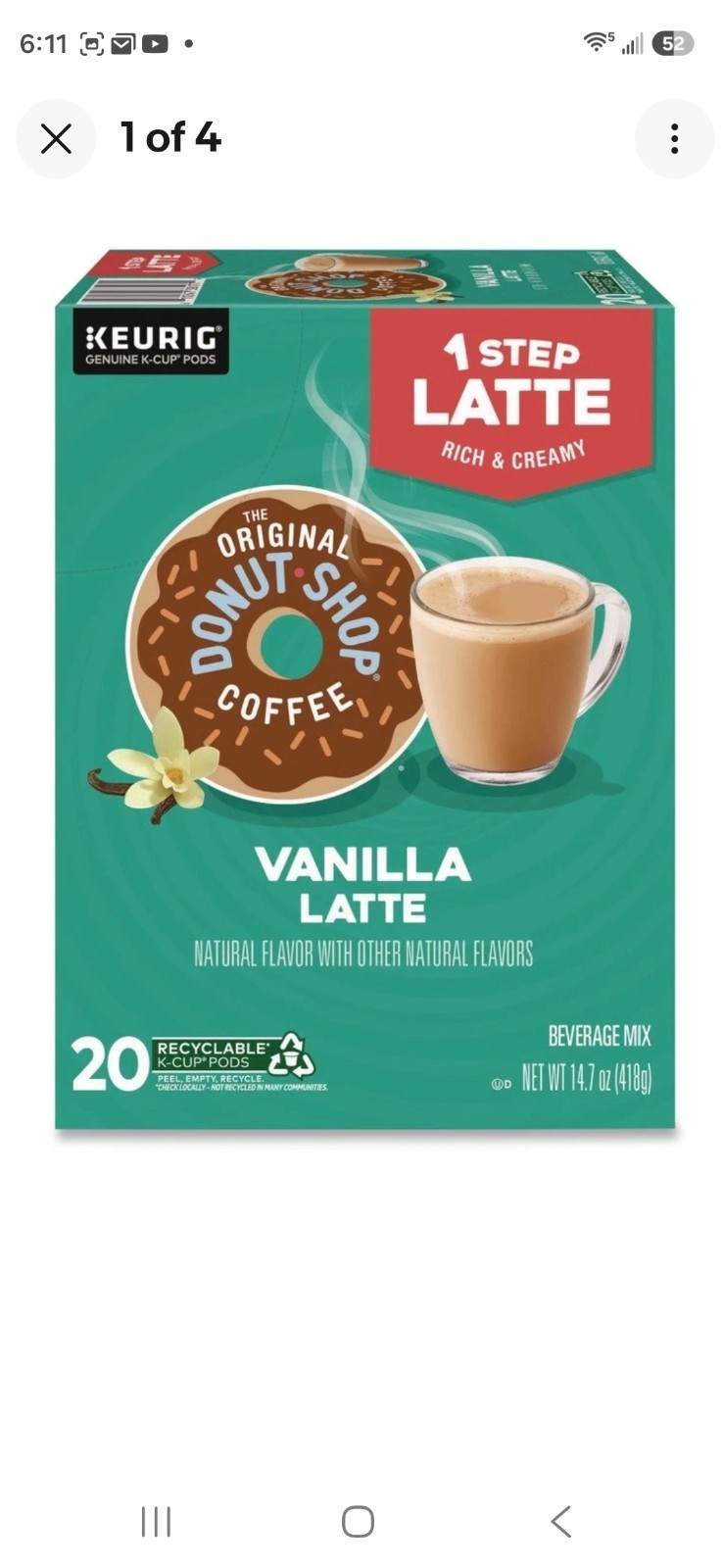 The Original Donut Shop 8177 One Step Latte K-Cup – Vanilla BEST BY 23 AUG 2026