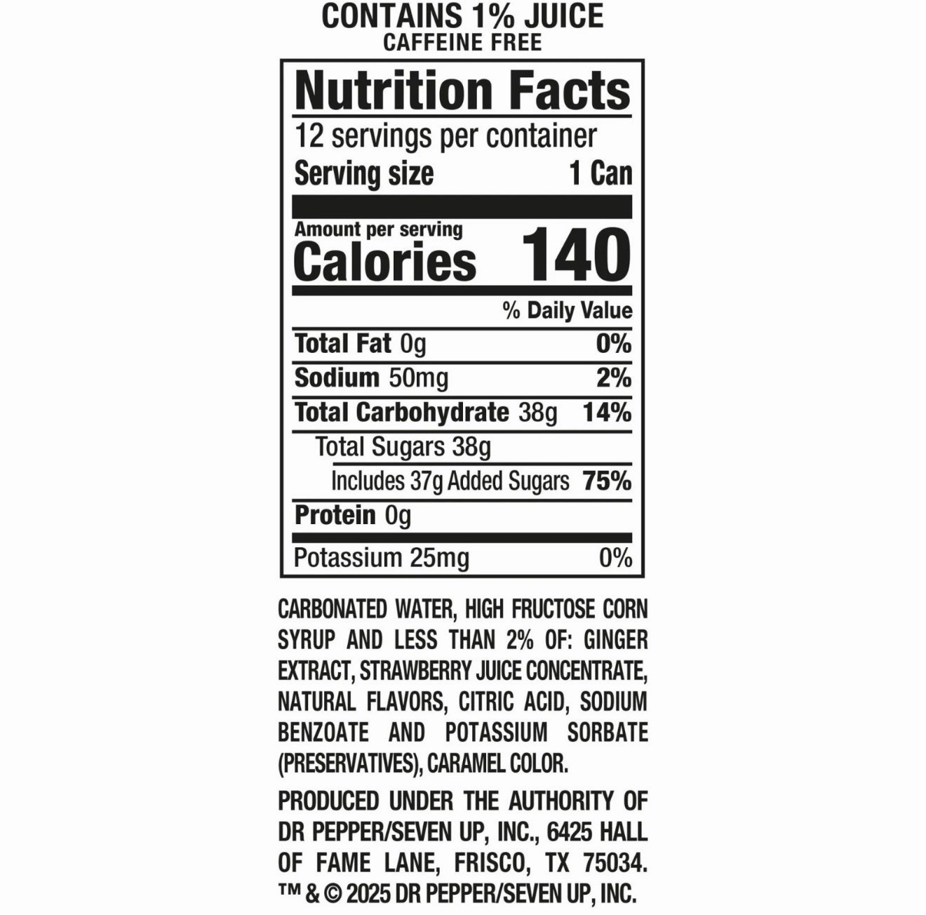 Canada Dry Fruit Splash Strawberry Ginger Ale, 12 fl oz, 12 Pack