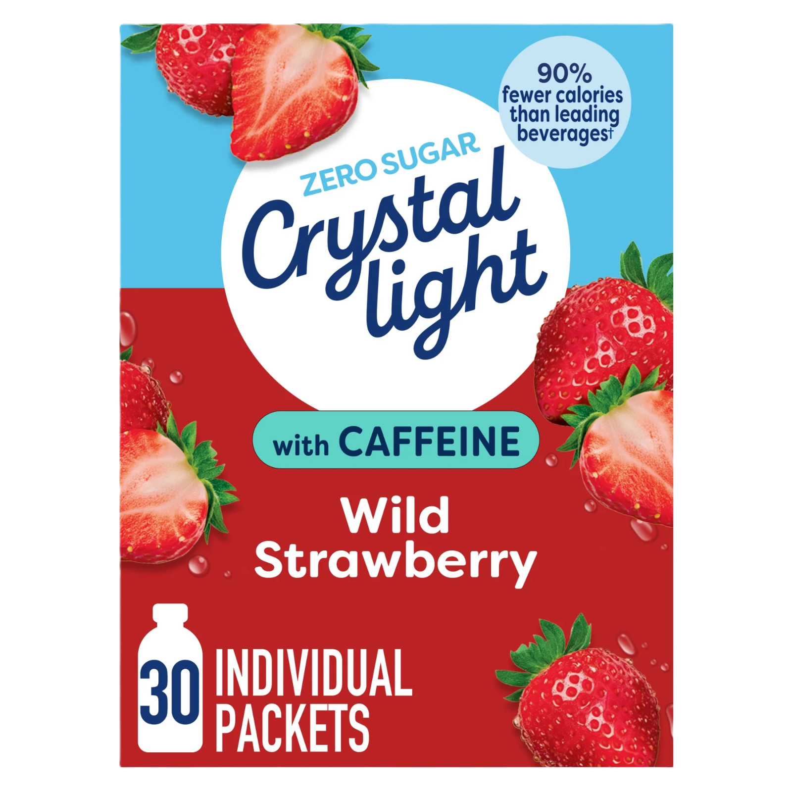 Crystal Light Wild Strawberry Sugar Free Drink Mix Singles with Caffeine, 30 ct