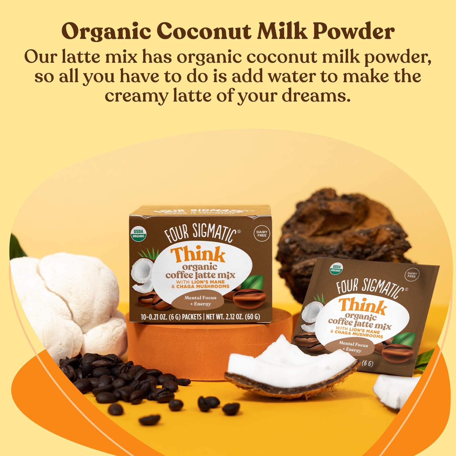 Keto Instant Coffee Latte with Organic Mushrooms Sugar Free Vegan 10 Pack