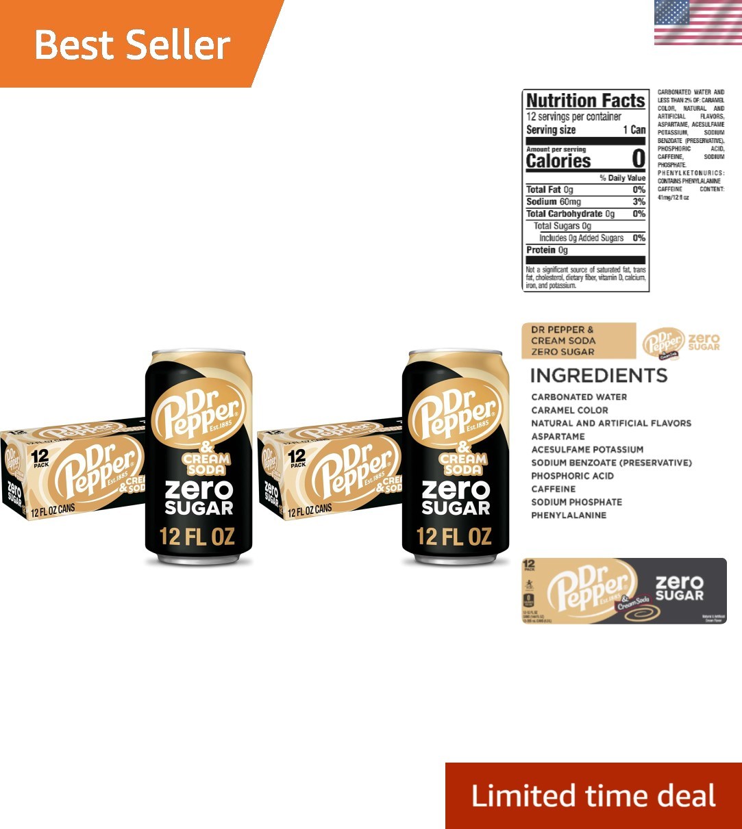 Pack of 24 Zero Sugar Cream Soda – 12 Fl Oz Cans, Refreshingly Bold Flavor
