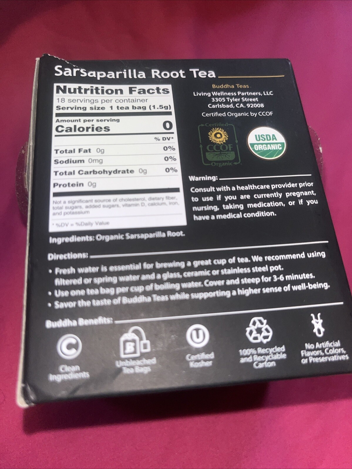 Buddha Teas Sarsaparilla Root Tea 18 Tea Bags 1/2027
