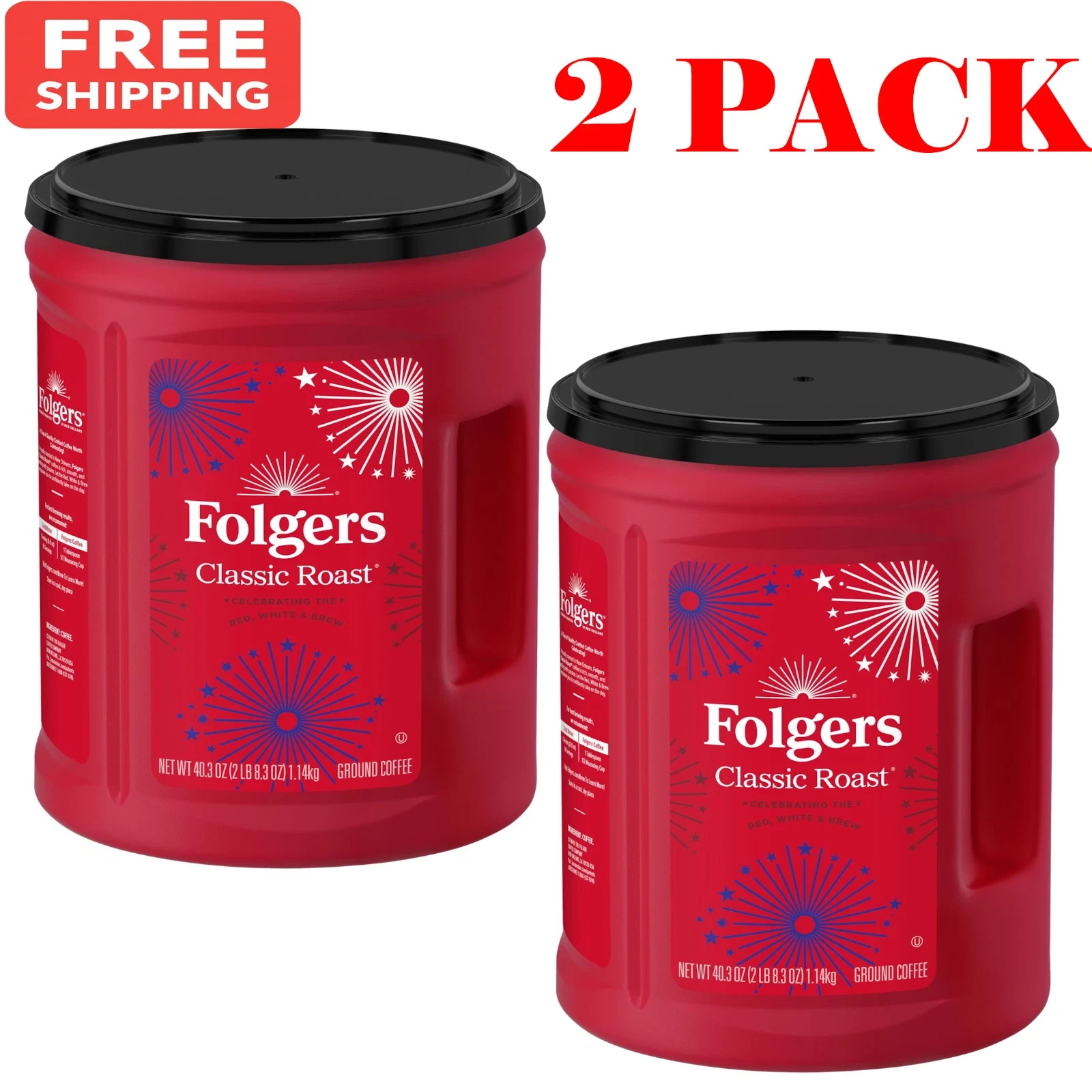 Folgers Classic Roast Ground Coffee Medium Roast 40.3 Oz Canister, 2 PACK