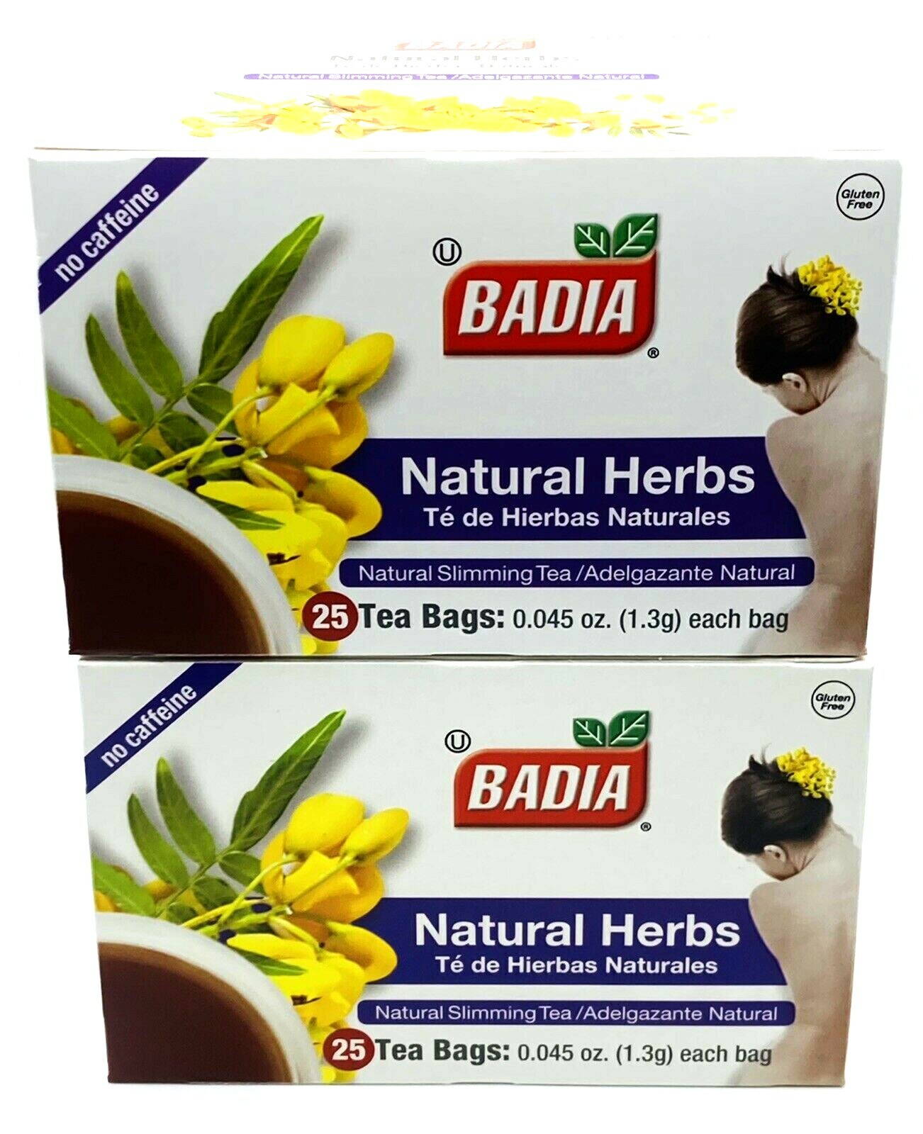(Pack of 2) Badia Natural Herbs Slimming Tea, Caffeine-Free, 25 Tea Bags