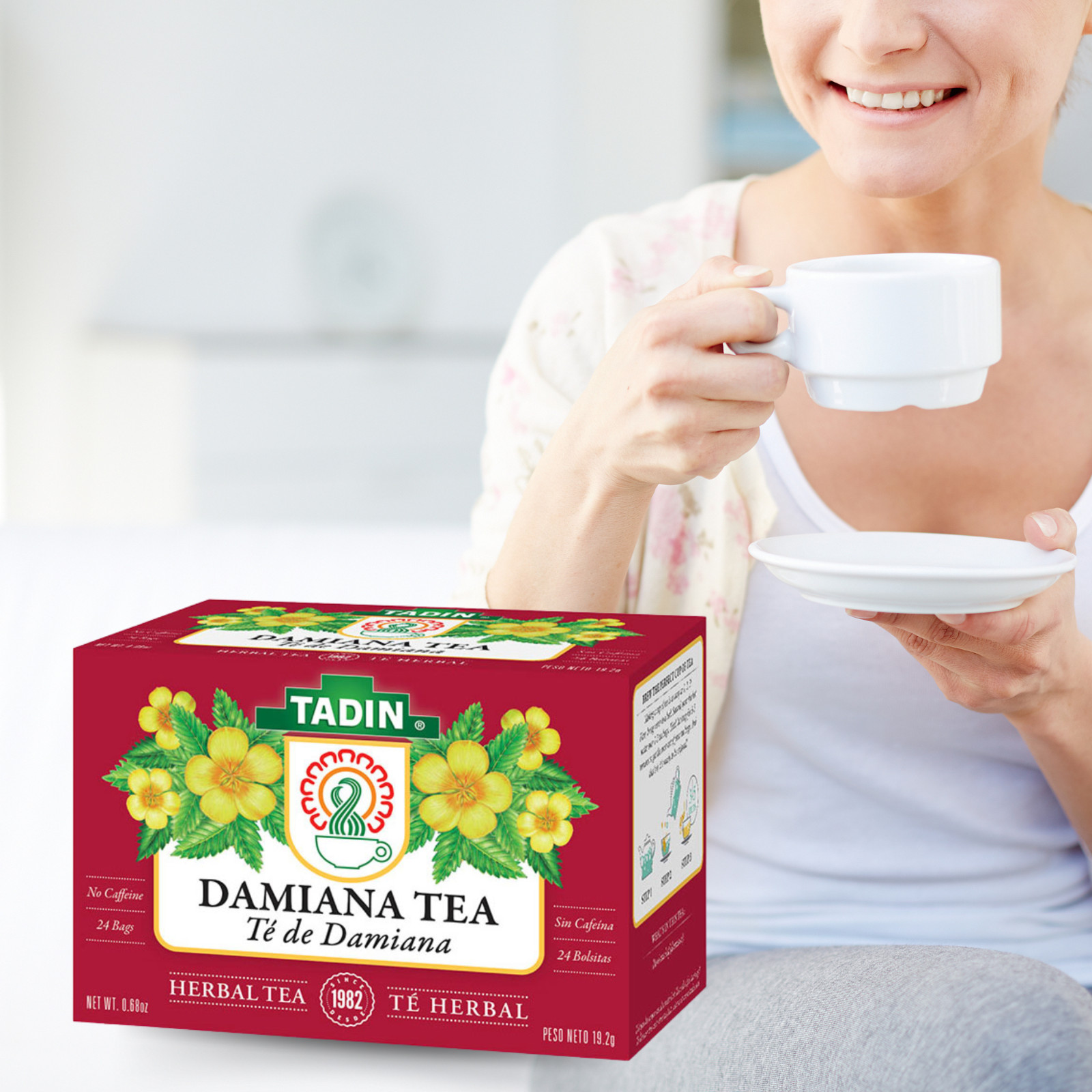 Tadin Damiana Herbal Tea, 24 Bags 0.68 fl oz, Smooth & Aromatic (6-Pack)