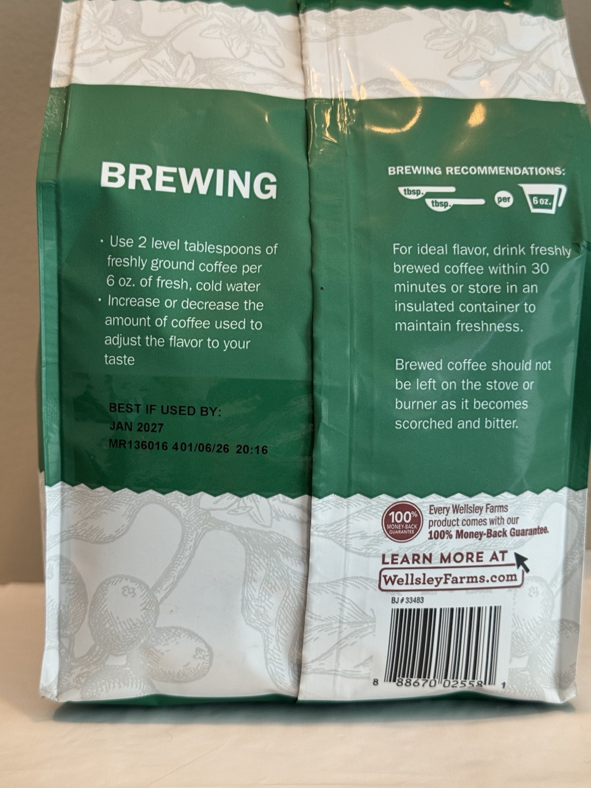 Wellsley Farms Decaf Decaffeinated Blend Coffee Medium Roast 40 oz 2.5 lb New