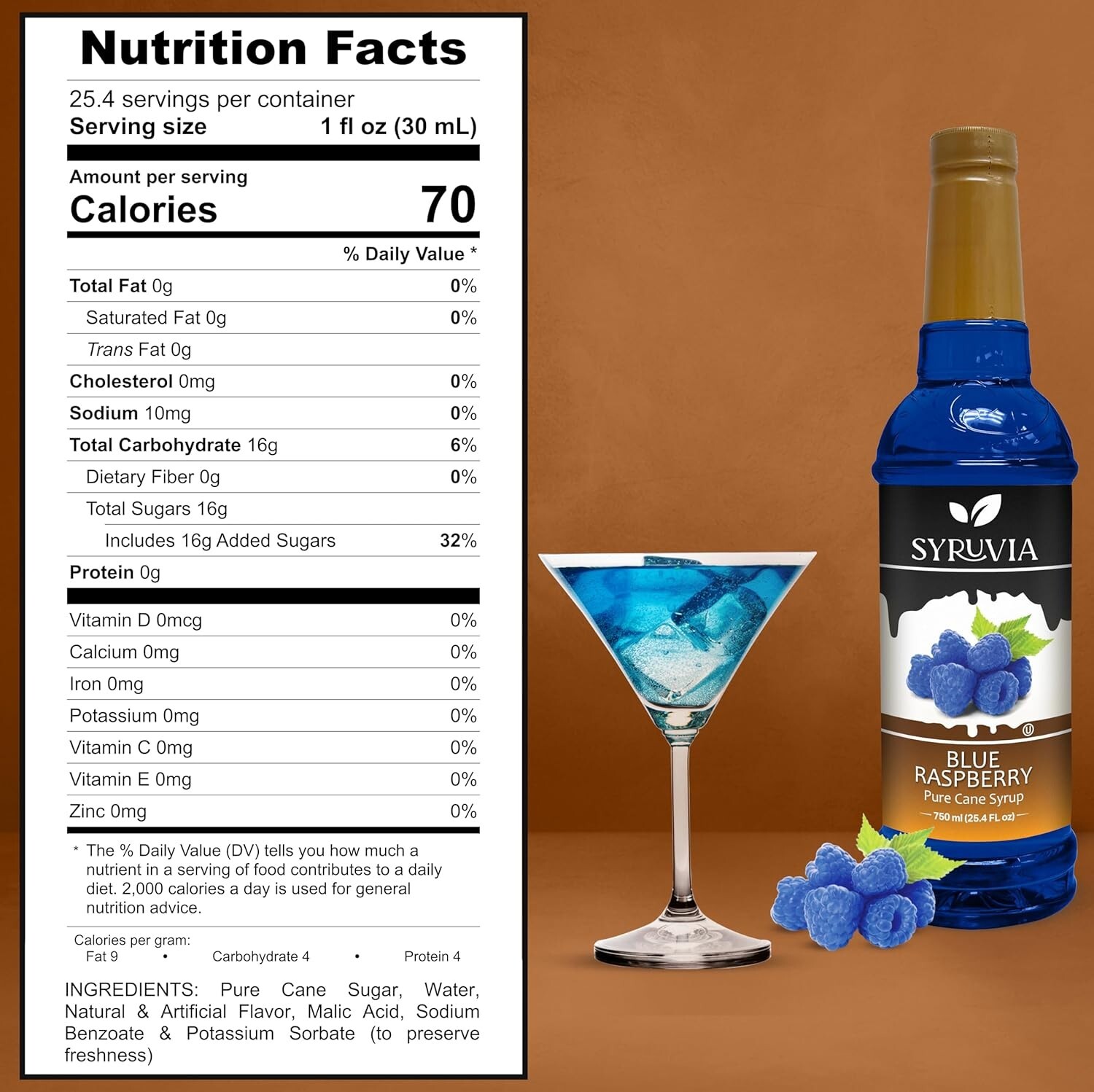 Syruvia Blue Raspberry Syrup 25.4 fl oz, Flavoring for Tea, Beverages & More
