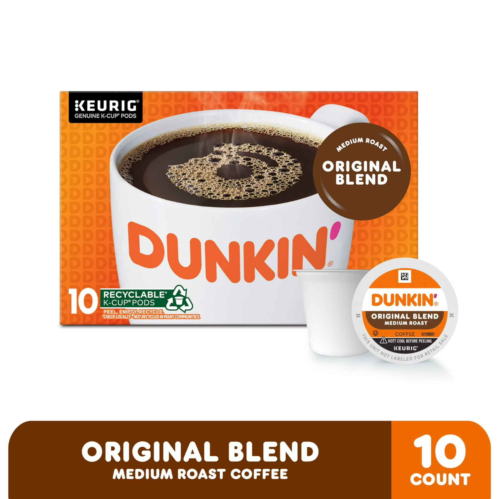 Dunkin’ Original Blend Coffee, Medium Roast, Keurig K Cup Pods, 10 Count Box