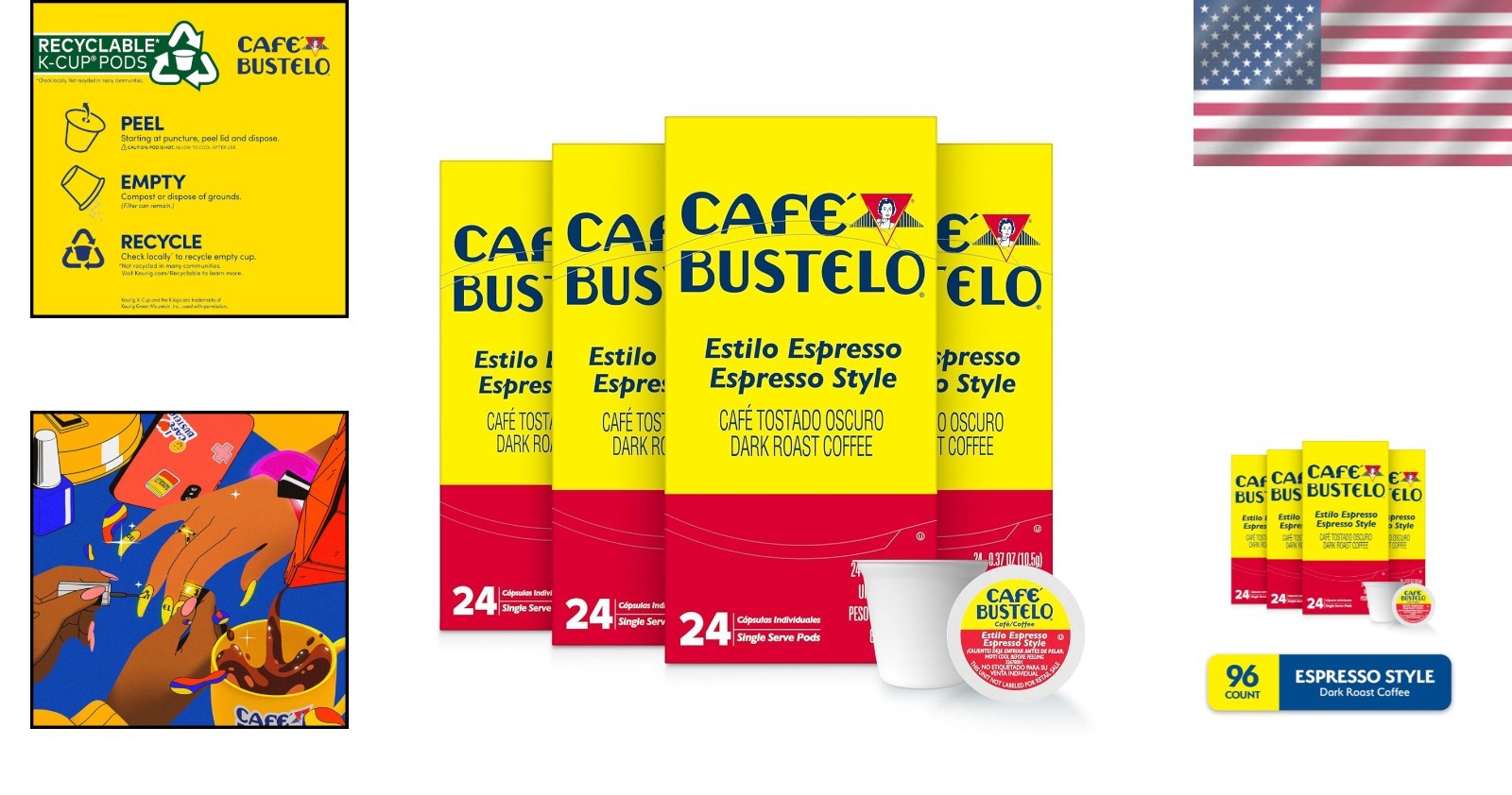Bold Café Bustelo Espresso Style Dark Roast K-Cups, 96 Count, Perfect Anytime