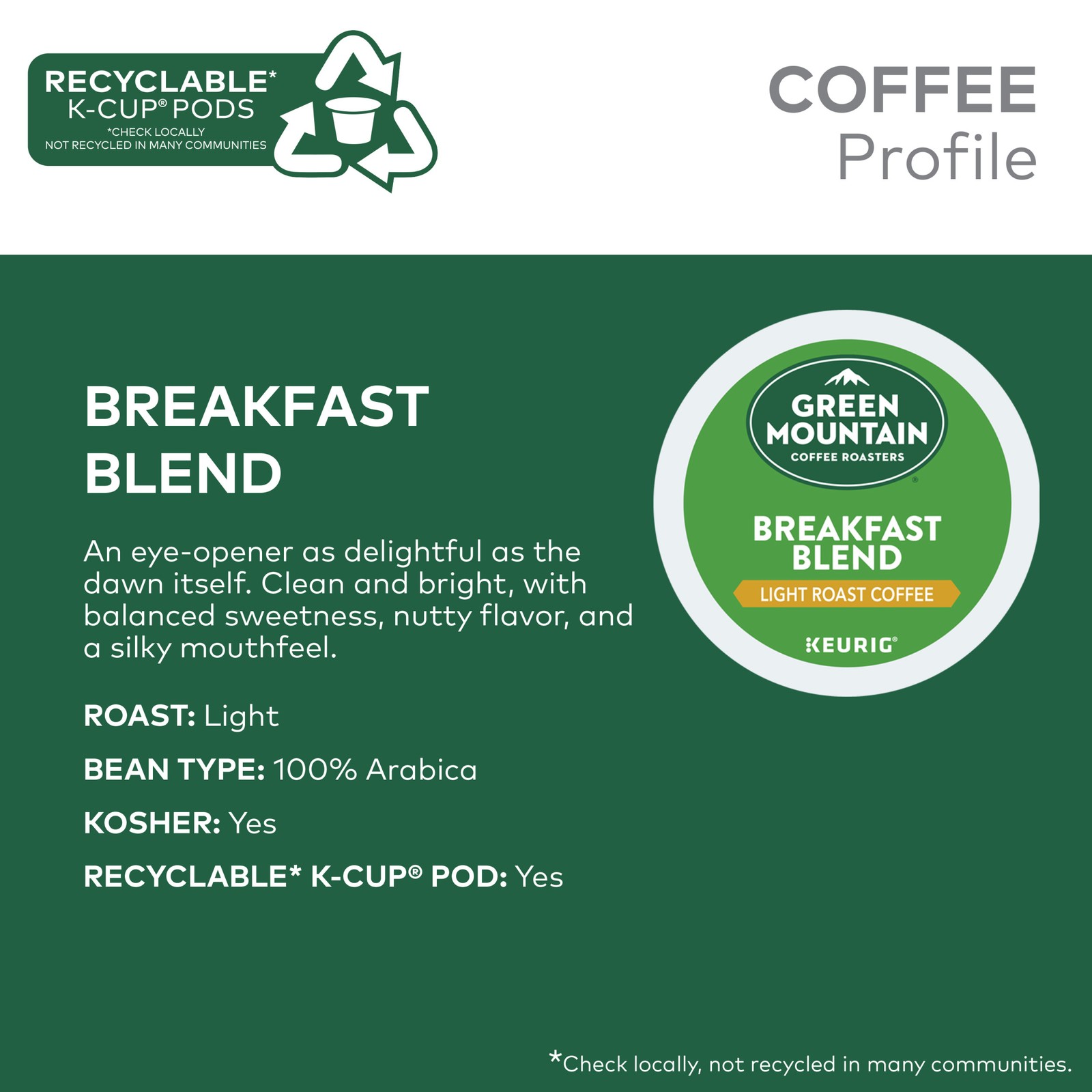 Green Mountain Coffee Breakfast Blend, Keurig K-Cup Pod, Light Roast, 24 Count