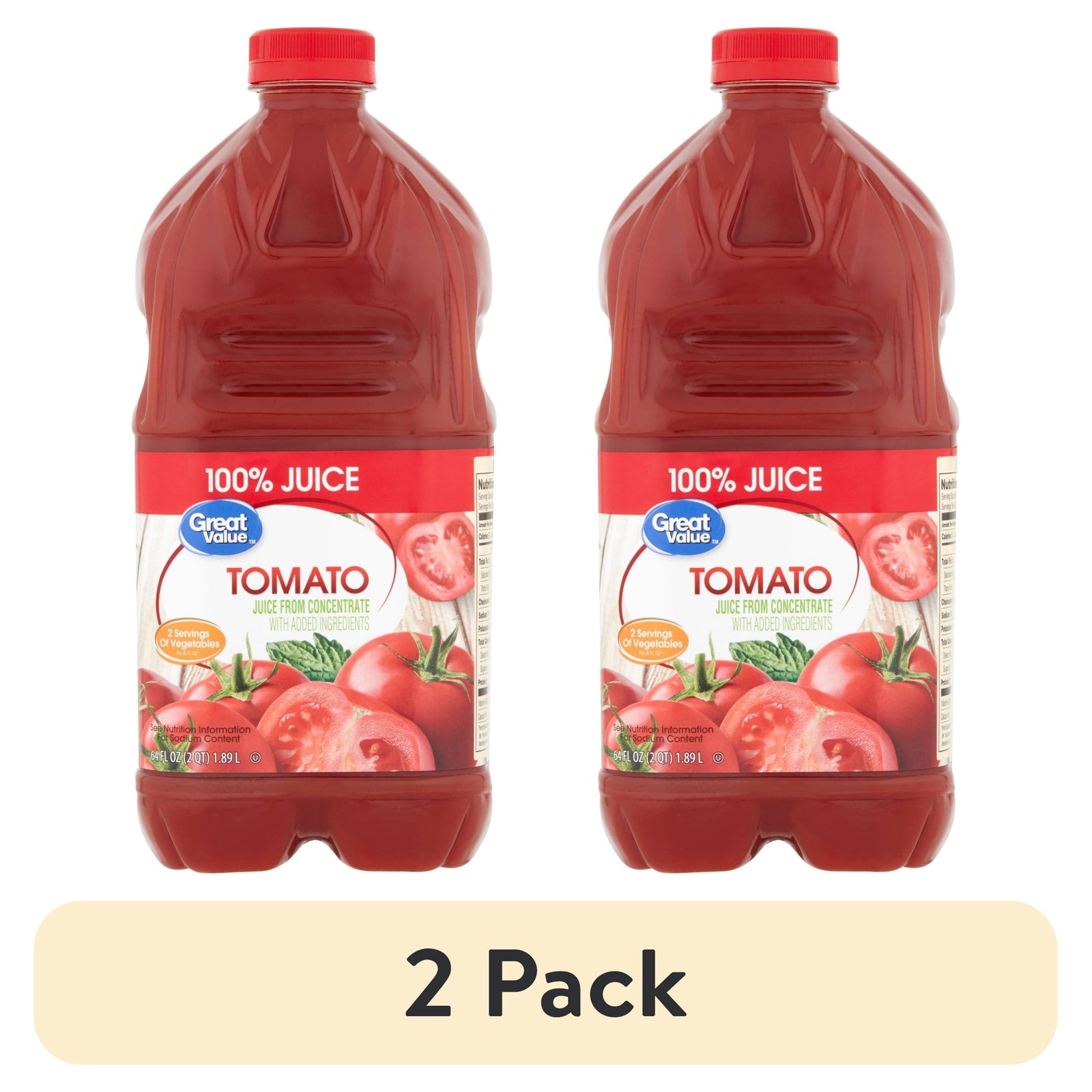 (2 pack) Great Value Tomato 100% Juice, 64 fl oz