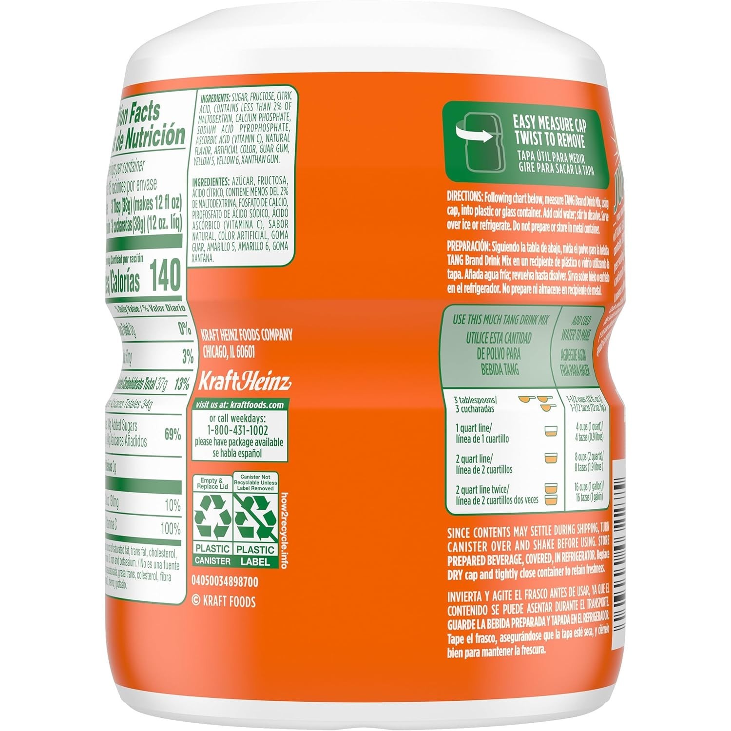 Tang Orange Sweetened Powdered Drink Mix 1 Count 20 oz Canister