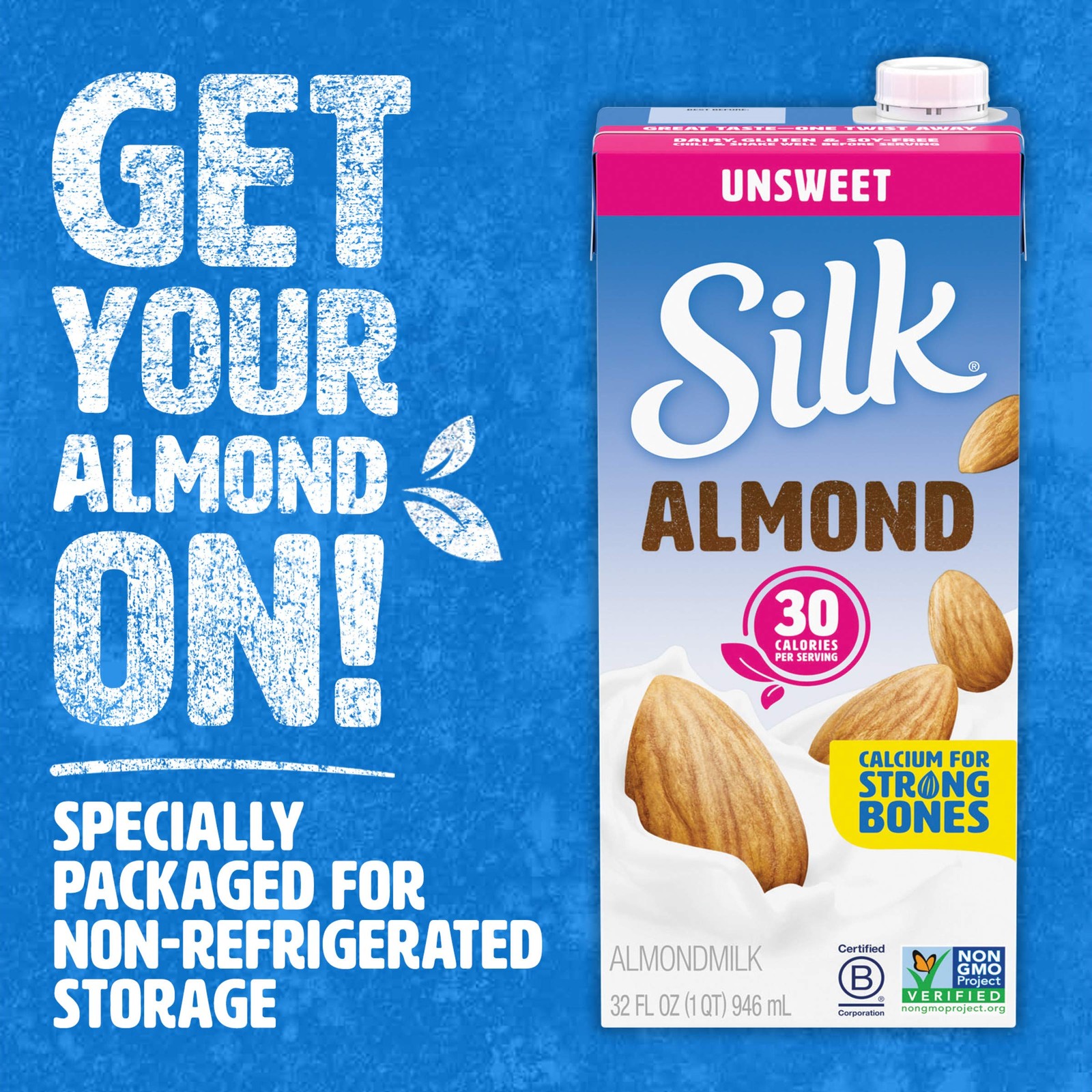 Silk Shelf-Stable Almond Milk, Unsweetened, Dairy-Free, 32 Fl Oz (Pack of 6)